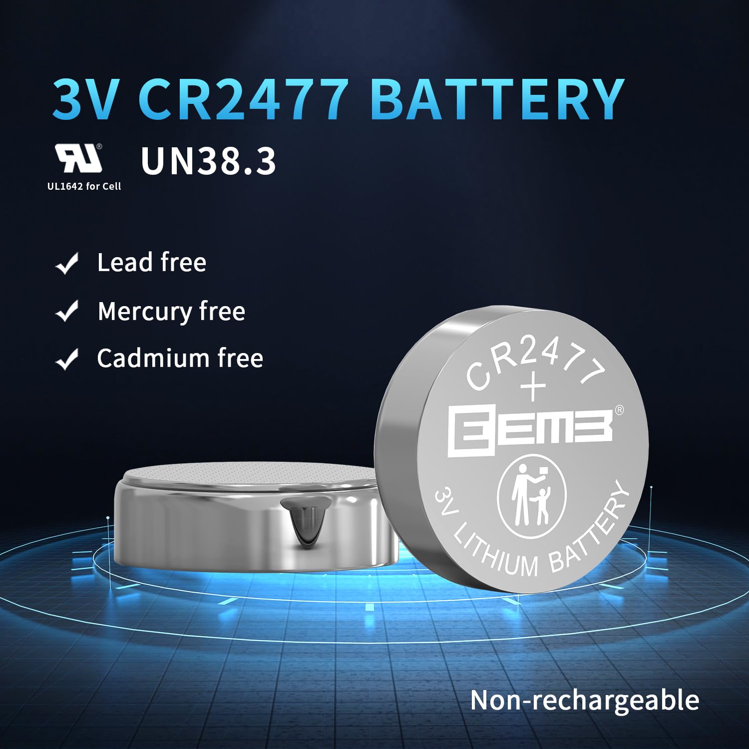 EEMB CR2477 3V Lithium Coin Cell Battery - Non-Rechargeable Button Cell (10 Pack) for Watches, Key Fobs, Toys, Medical Devices & Electronics - Long Lasting Power Supply