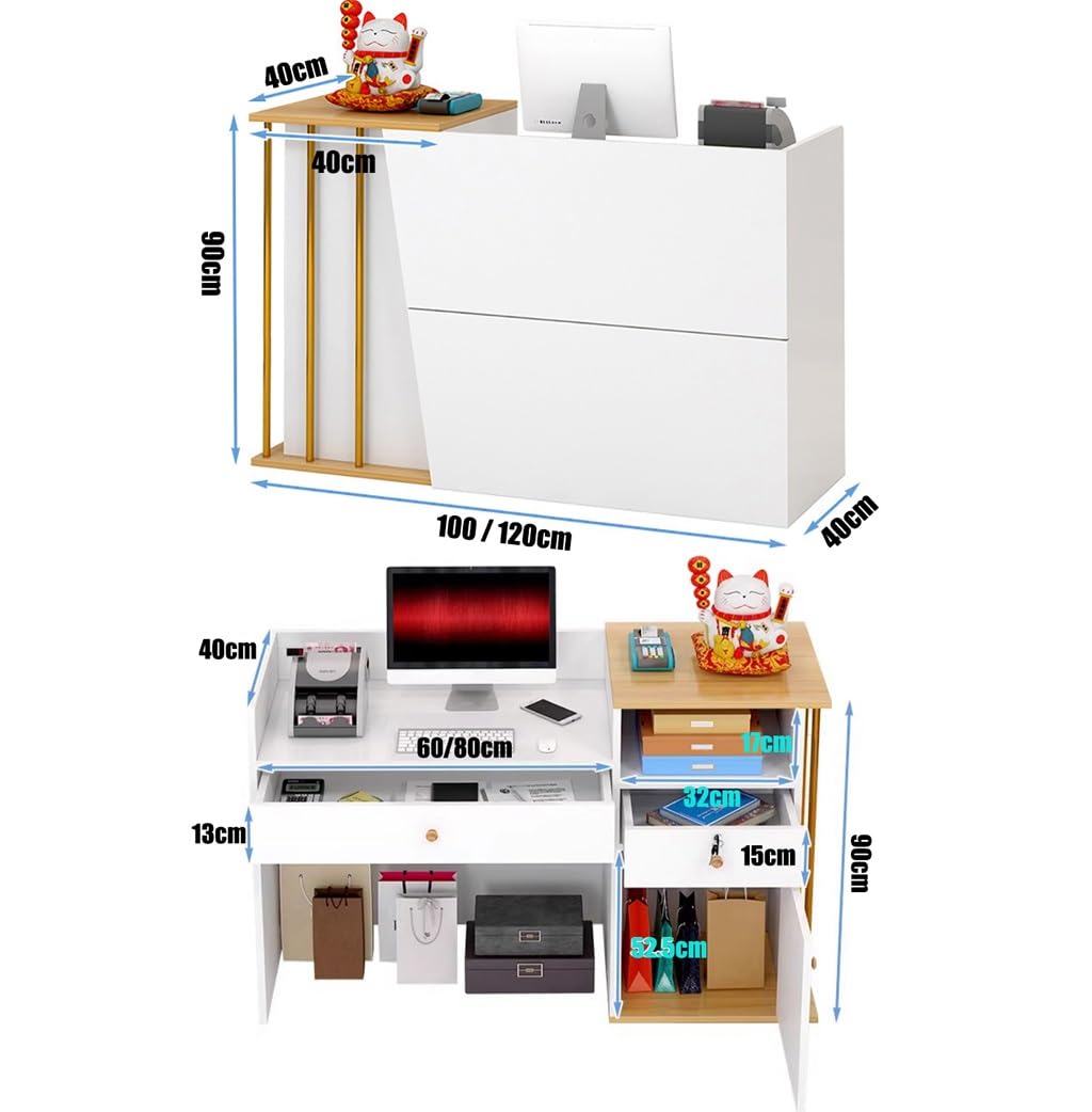 Small Salon Reception Desk with Counter - Compact Front Desk for Retail, Beauty Salons & Convenience Stores - Simple Checkout Counter for Supermarkets, Clothing Shops & Milk Tea Stores - Office & Business Use