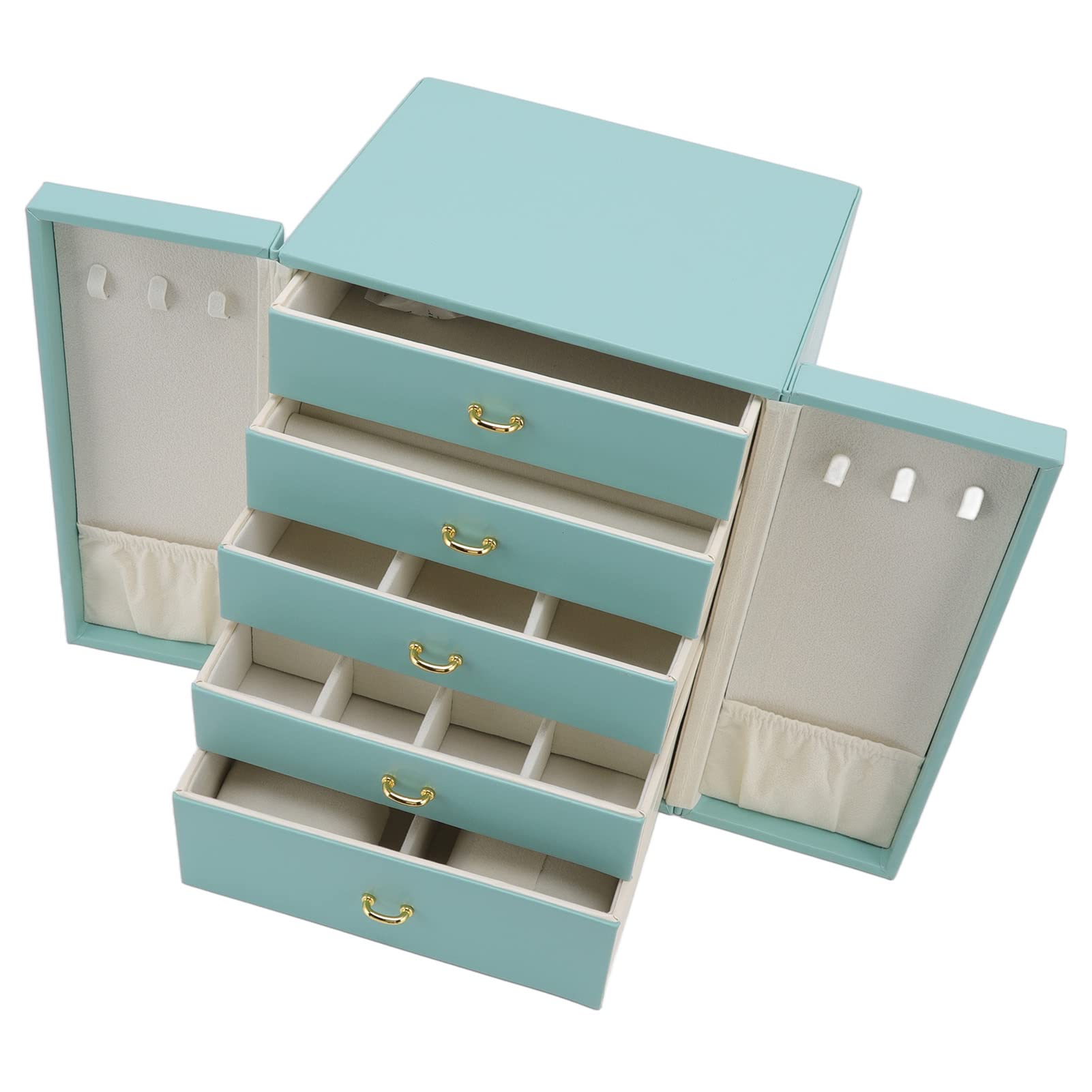 Large Capacity Heavy Duty Leather Jewelry Storage Box - FUWE Earring Organizer for Necklaces, Rings & Bracelets | Perfect for Living Room, Bedroom & Travel Jewelry Organization