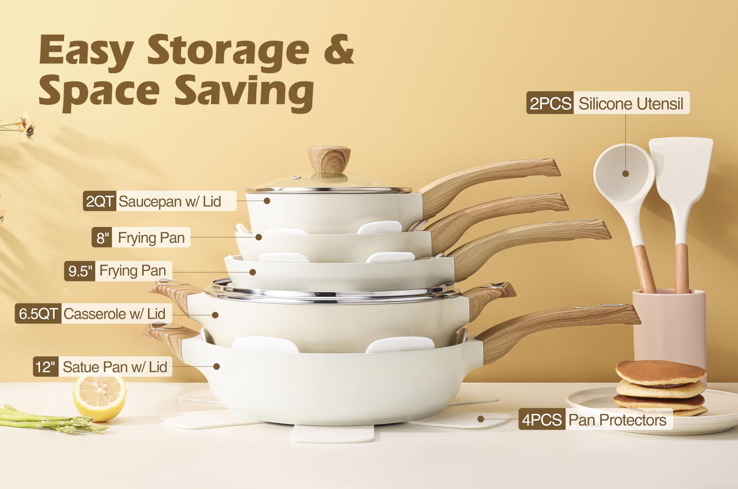 SENSARTE 14-Piece Nonstick Ceramic Cookware Set - Induction Compatible Pots & Pans, PFOA & PTFE Free Healthy Kitchen Cooking Set with Frying Pans - Perfect for Sauteing, Frying & Everyday Cooking