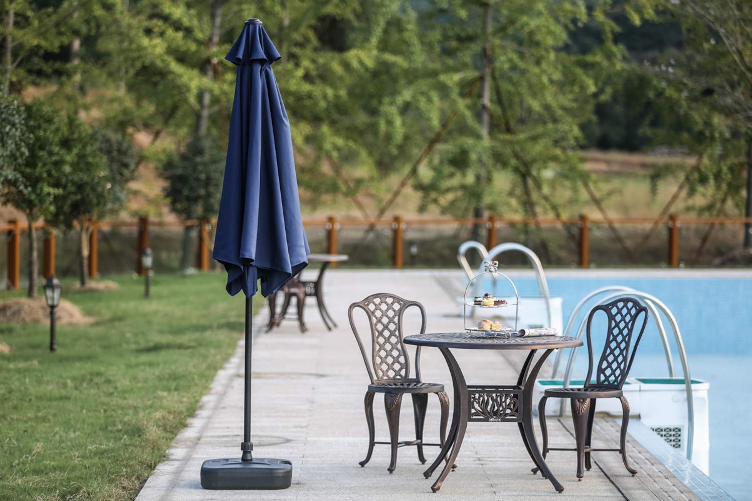 LOKATSE HOME 9 Foot Outdoor Patio Umbrella with Crank Lift - Heavy Duty 6 Ribs Market Umbrella for Pool, Deck, Garden & Backyard (Blue)