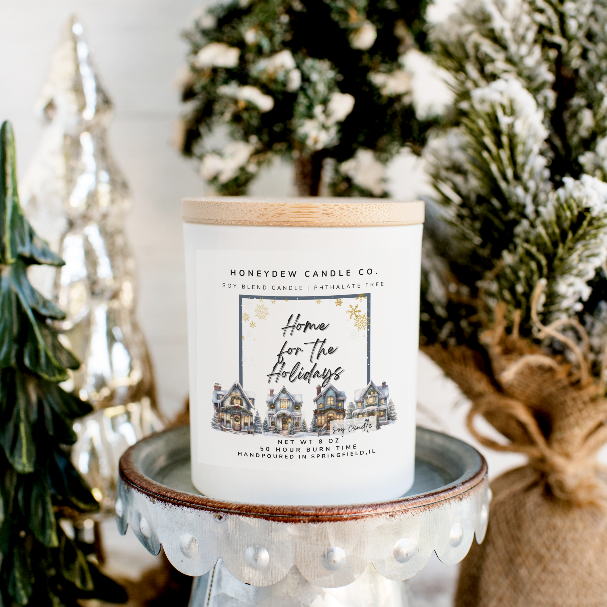 Home for the Holidays 8 oz Jar Candle - Scented Soy Wax Candle for Christmas Decor, Cozy Home Ambience & Gift Giving