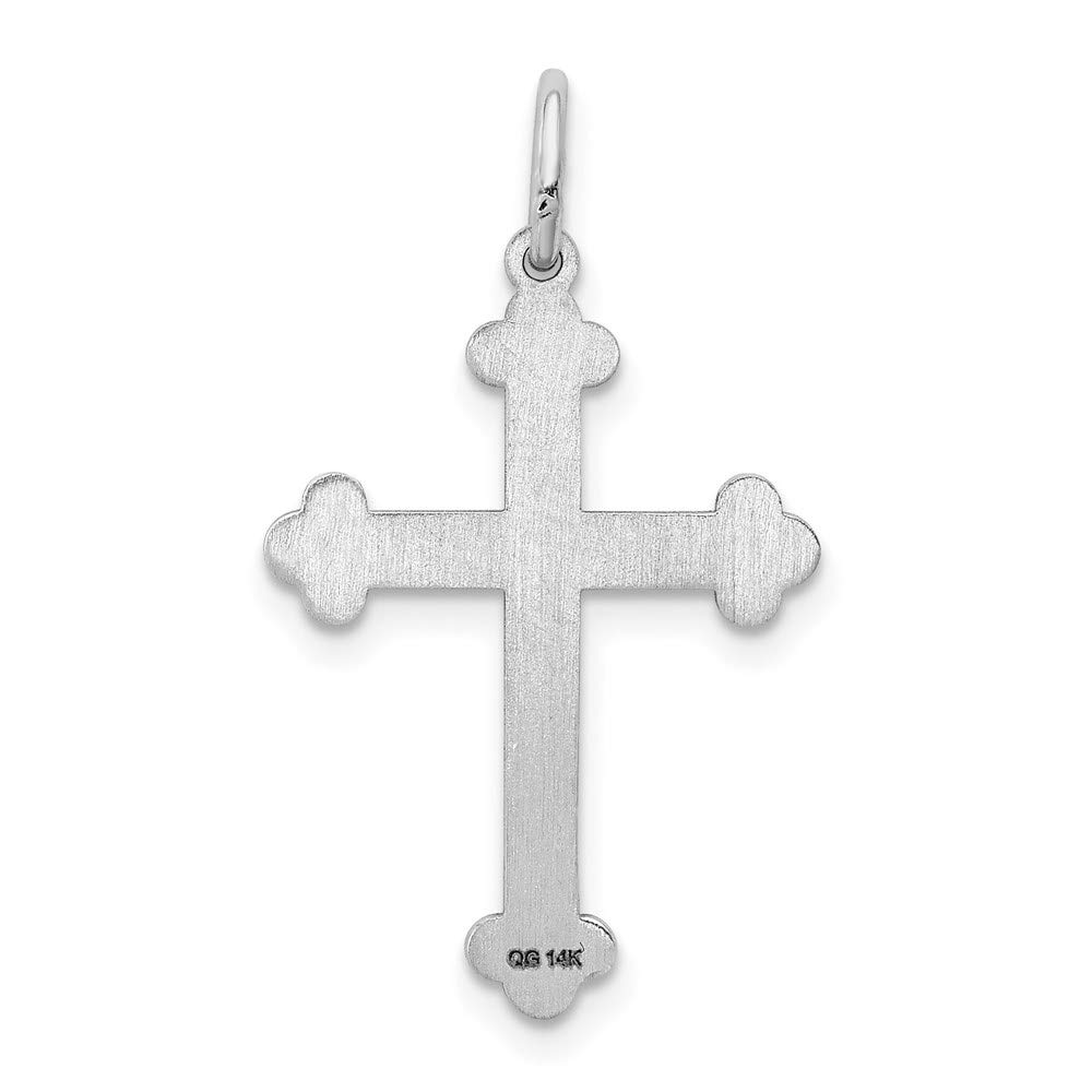 14k White Gold Laser-Engraved Cross Charm Pendant for Women - Elegant Religious Jewelry Gift for Baptism, Confirmation & Everyday Wear