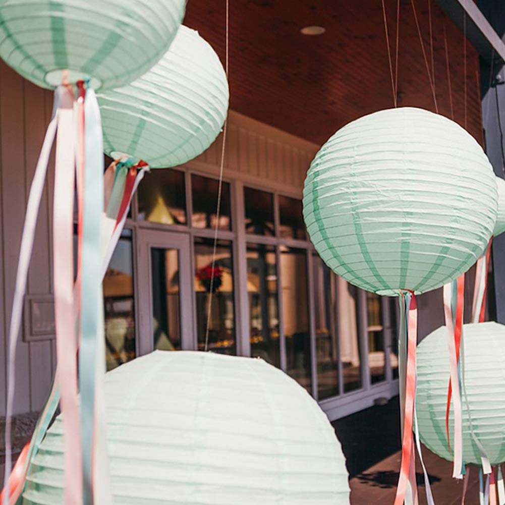 8inch Coral & Mint Green Paper Lanterns - 10Pcs for Birthday, Baby Shower, Bridal Shower, Wedding, Christening & Nursery Decor - Perfect for Party Room Decorations & Indoor Events