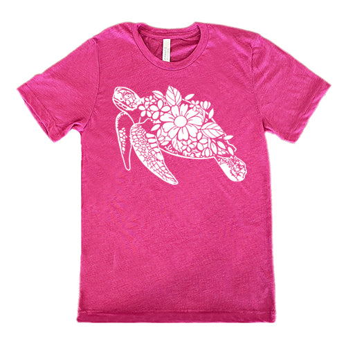 Floral Turtle Print Unisex T-Shirt - Comfortable Casual Wear for Men & Women, Perfect for Beach Outings, Summer Vacations & Relaxing Weekends