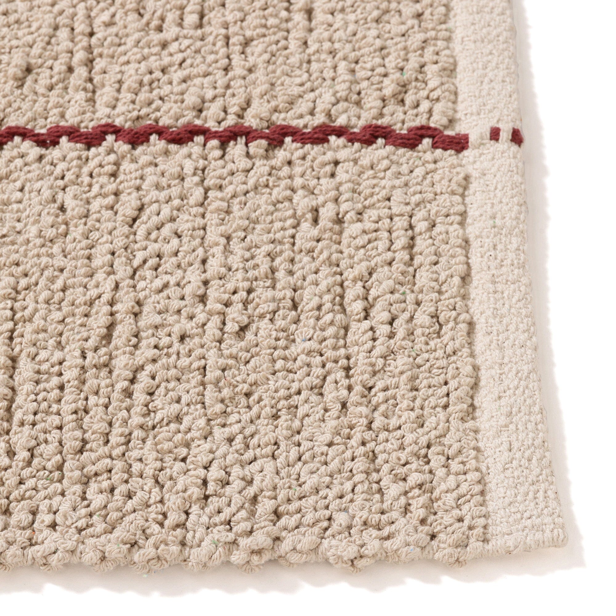 Boucle Windowpane Cotton Rug 6.5x4.5ft Medium Size Beige & Red - Soft Living Room Rug for Cozy Home Decor, Bedroom Carpet, Boho Chic Interior Design