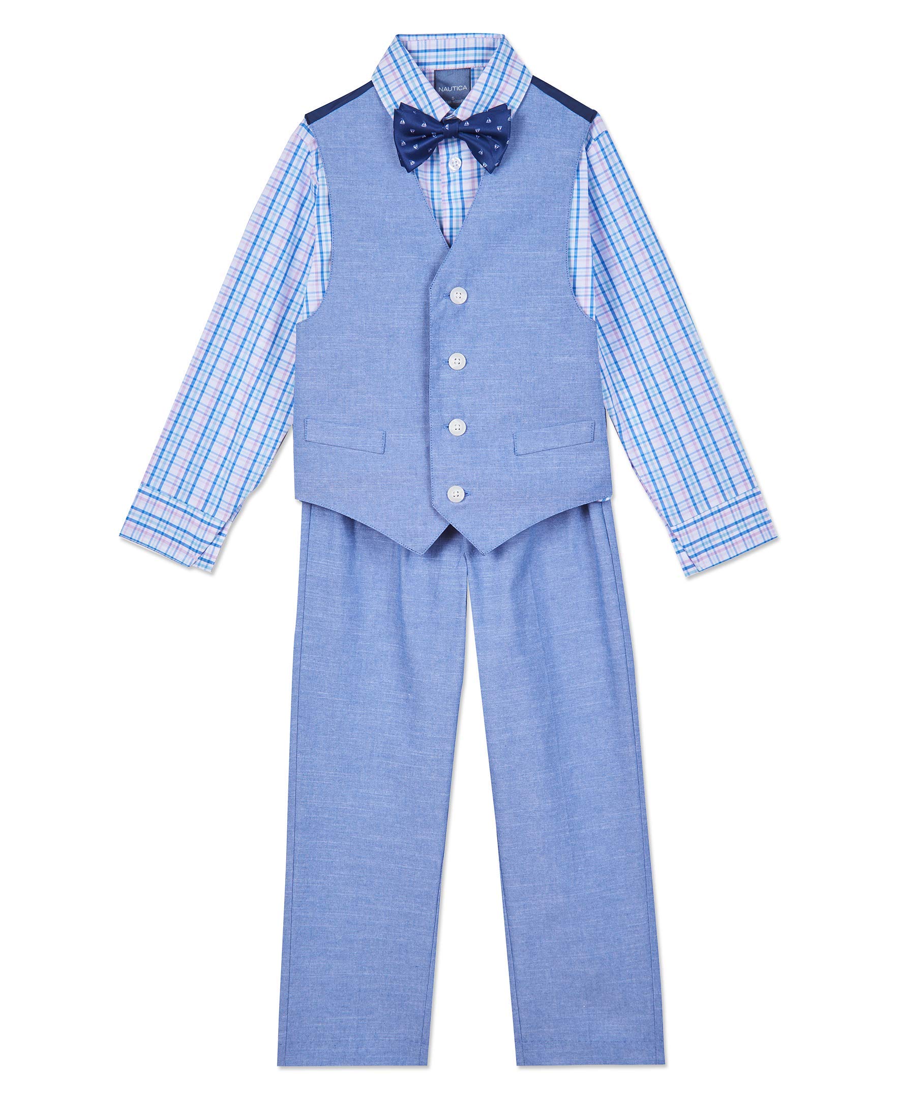 Nautica Boys' 4-Piece Formal Suit Set - Dress Shirt, Necktie, Vest & Dress Pants for School, Church, Weddings & Special Occasions
