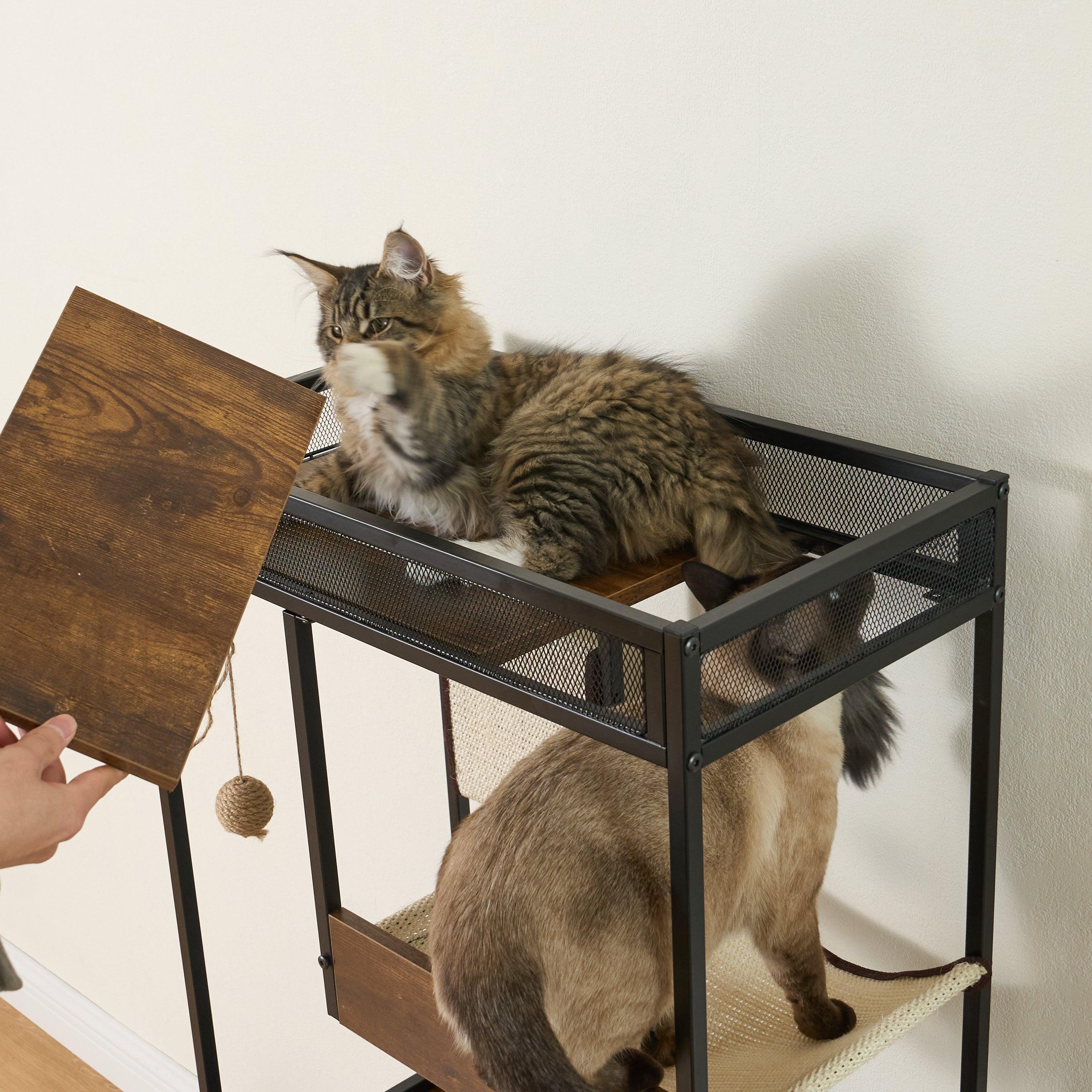 Cat Litter Box Enclosure with Cat Tree Tower - Modern Cat Furniture Cabinet for Home Decor | Perfect for Small Spaces & Multi-Cat Households