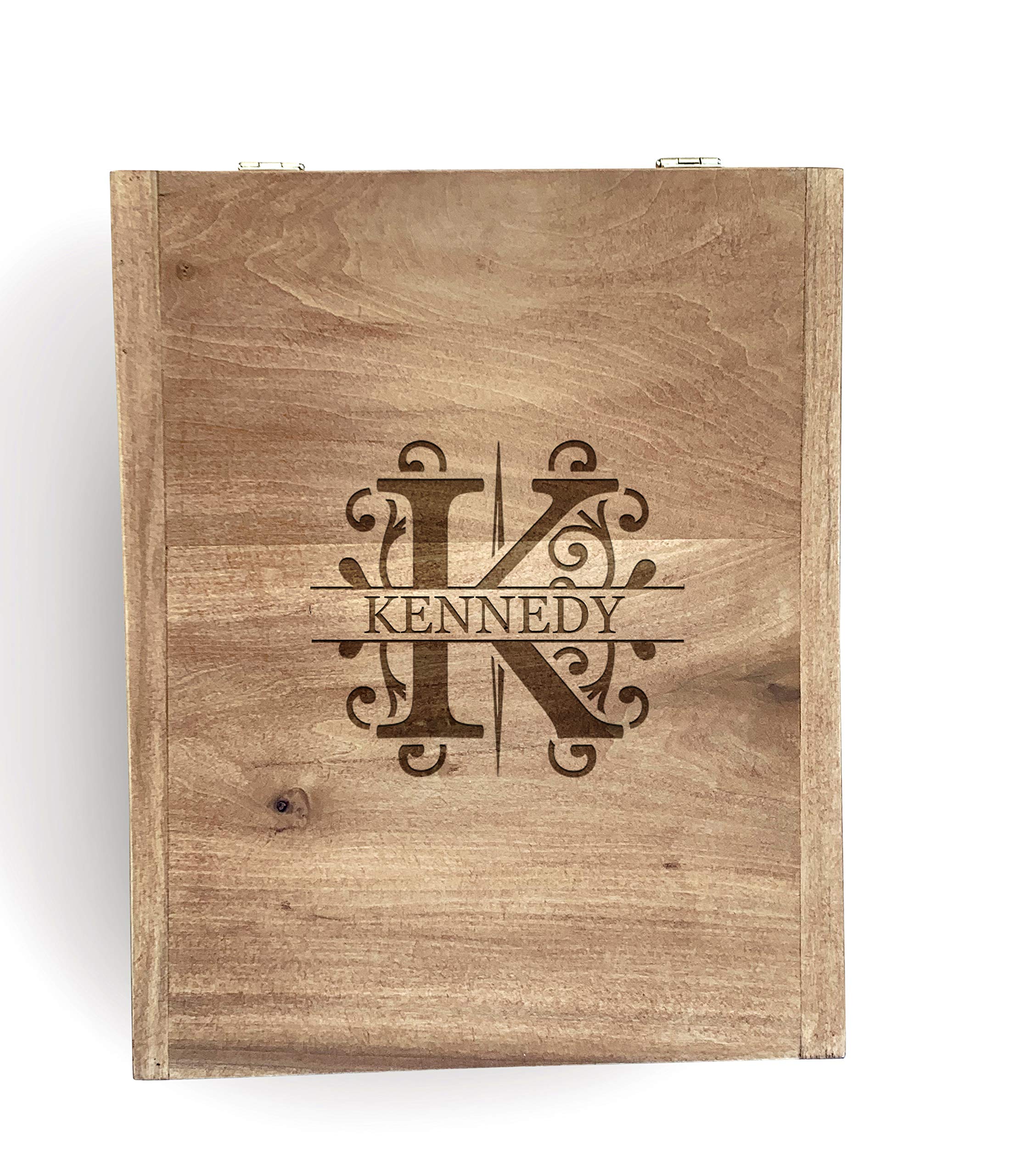 Personalized Bourbon Decanter Set with Engraved Monogram - Wooden Box Gift for Groomsmen (4 Whiskey Glasses Included) - Perfect for Weddings, Anniversaries & Whiskey Lovers