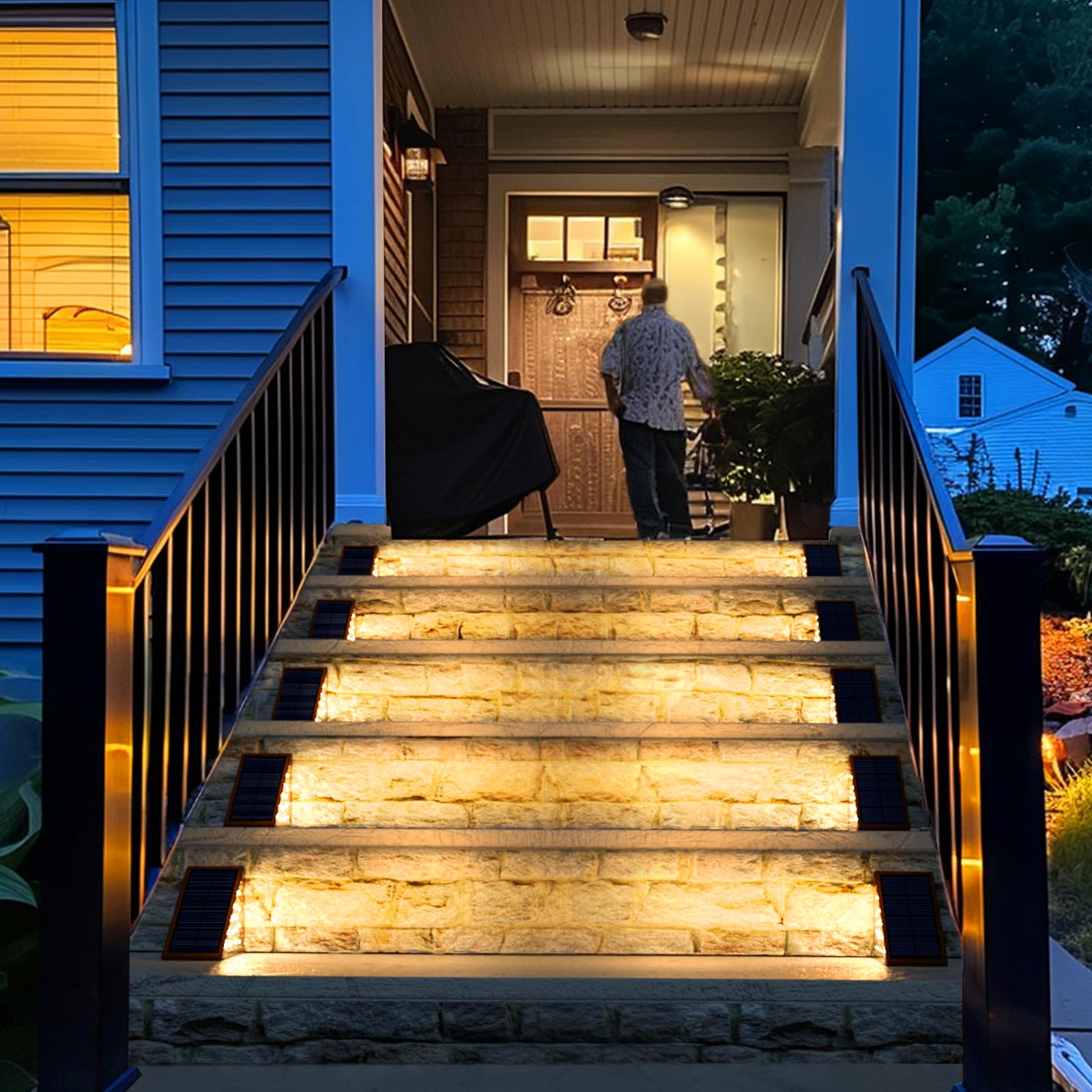 8 Pack Solar Step Lights for Outdoor Stairs - Waterproof IP67 Solar Deck Lights for Patio, Front Steps, Walkways - Warm Brown Lighting for Night Safety & Ambience