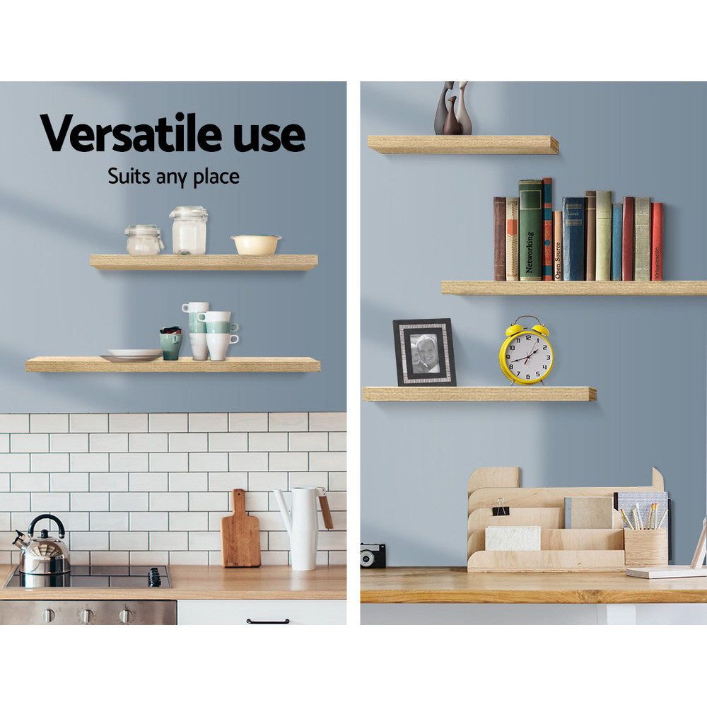 3-Piece Floating Wall Shelf Set - DIY Mounted Storage & Book Display Rack - Solid Oak Wood - Perfect for Living Room, Bedroom & Home Office Decor