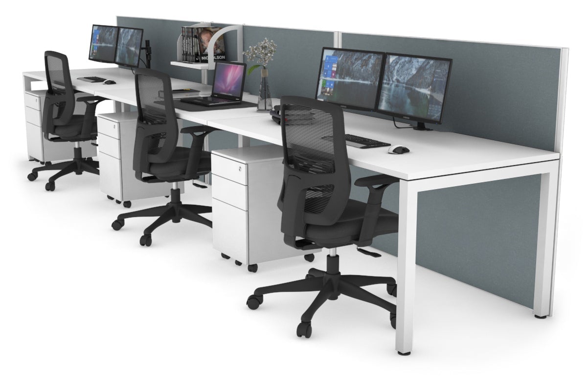 Horizon Quadro 3-Person Office Workstation with Square Legs - 1400L x 800W Dimensions, Cable Management Scallop - Perfect for Collaborative Workspaces & Modern Offices