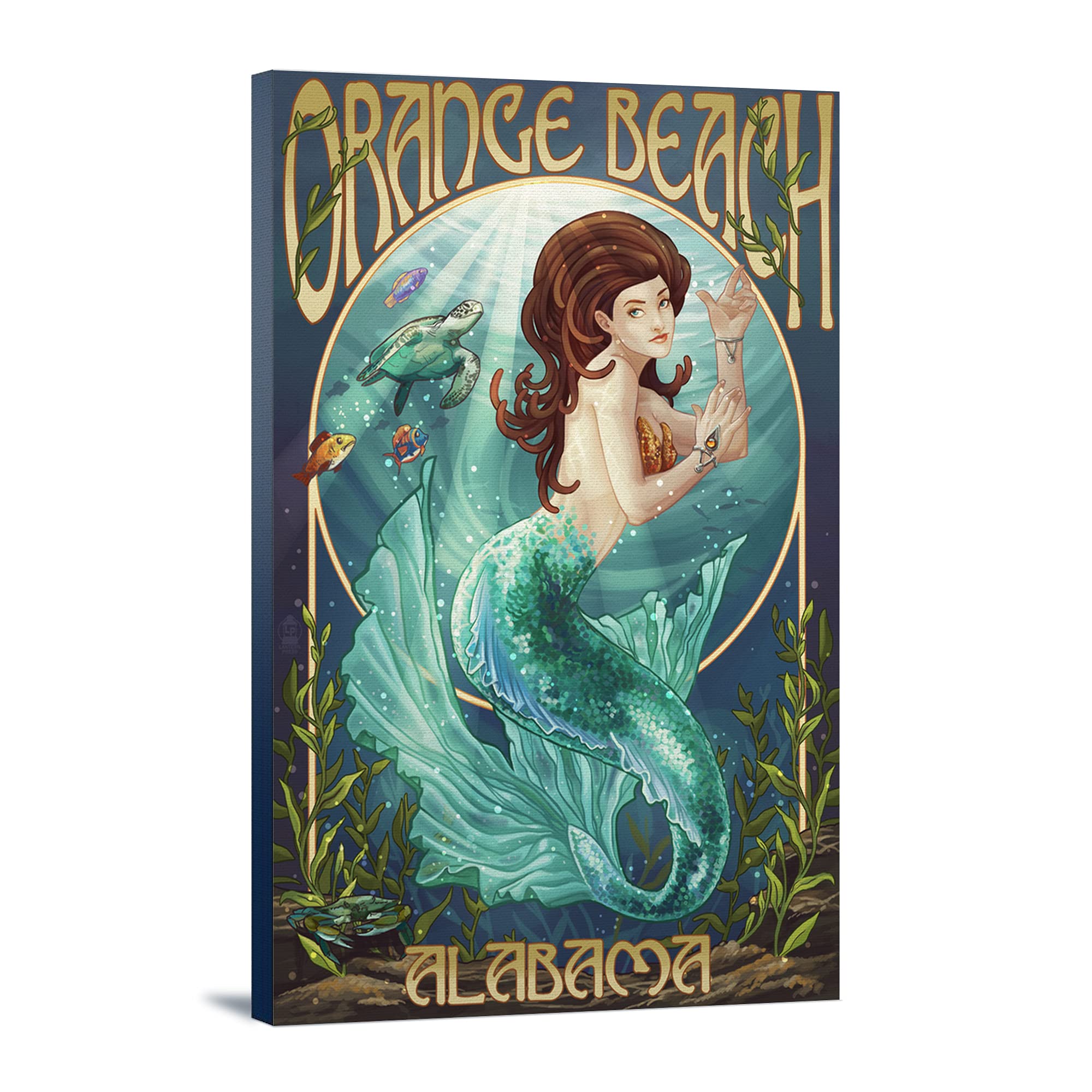 Orange Beach Alabama Mermaid Art Print - 24x36 Gallery Wrapped Stretched Canvas Wall Decor - Perfect for Beach House, Coastal Living Room & Nautical Bedroom Decor