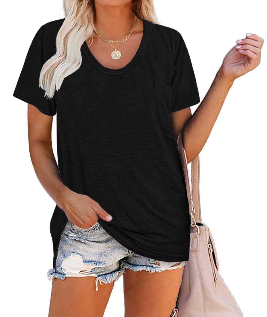 Women's Short Sleeve Tunic T-Shirt - Soft Loose Crew Neck Casual Top with Pocket | Perfect for Summer Outfits, Beach Wear & Everyday Comfort