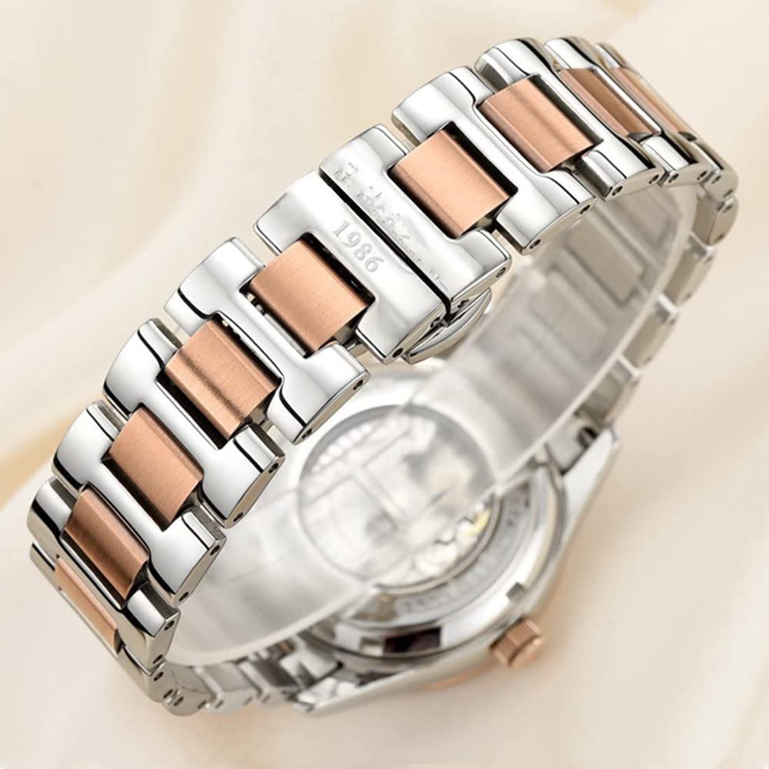 Automatic Self-Winding Couple Watches Set - Luxury Stainless Steel His & Hers Matching Watches with Calendar Date Display - Perfect Anniversary, Wedding, and Valentine's Day Gifts for Couples