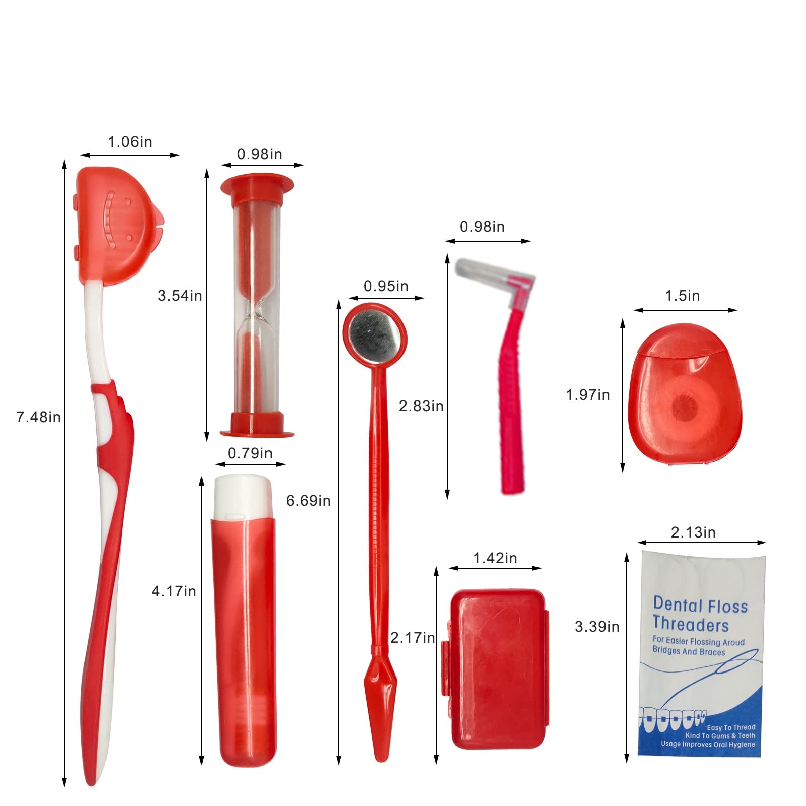 Portable Orthodontic Care Kit for Braces - 8-Piece Travel Dental Kit with Toothbrush, Interdental Brush, Dental Wax & Floss | Perfect for Braces Wearers On-The-Go, School, Work & Travel (Red)