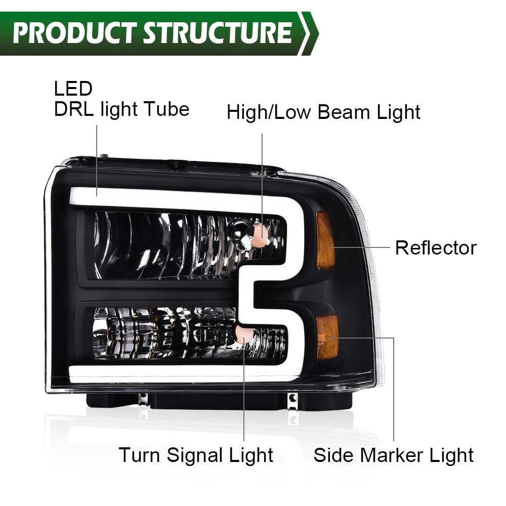 GRAND ORANGE LED DRL Bar for 2005-2007 Ford F250 F350 - Super Duty Headlight Assembly | Off-Road & Night Driving