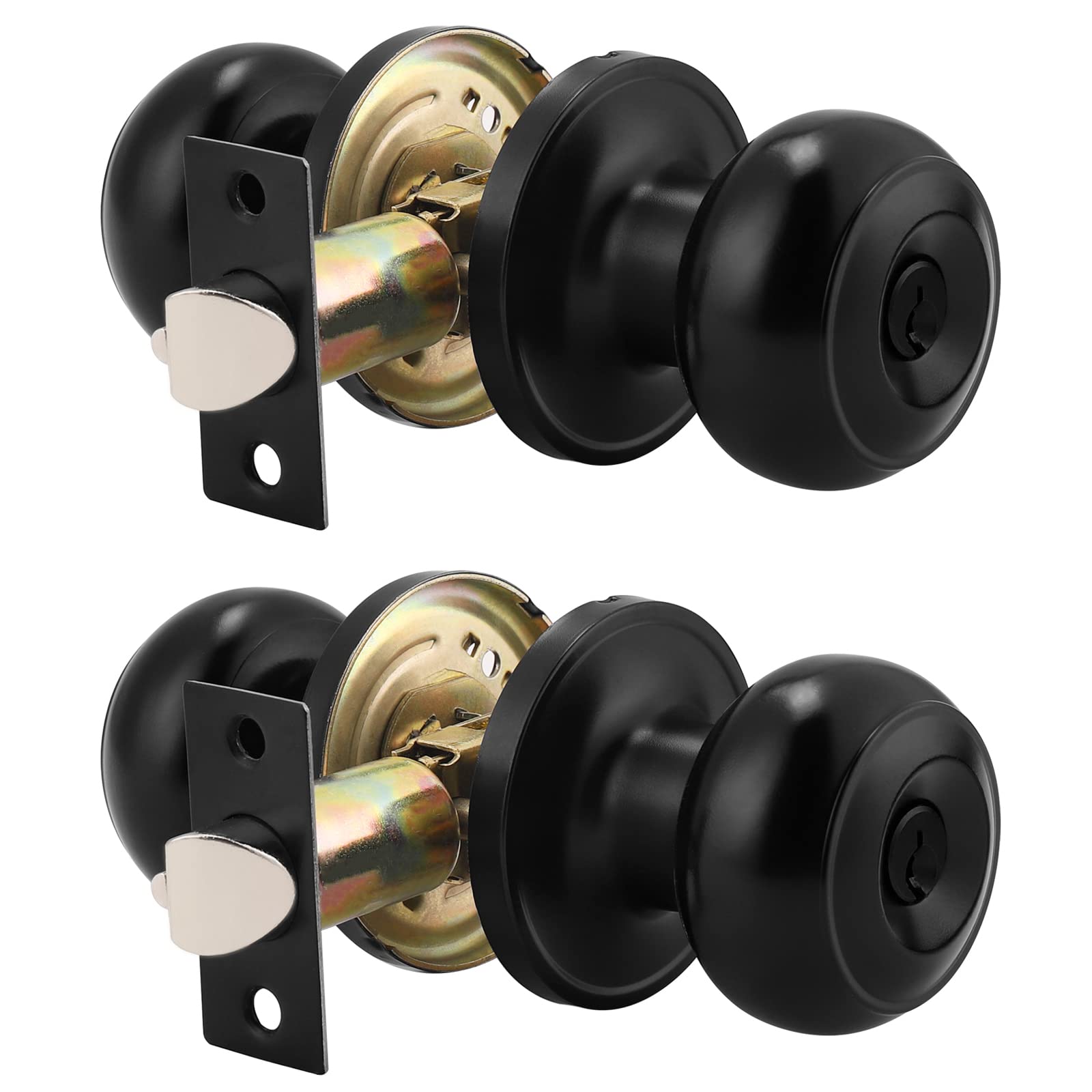 Probrico 2 Pack Black Entry Door Knobs with Key - Keyed Alike Exterior Door Handle Locksets - Secure Entrance Lock with Same Keys for Home, Office & Apartment Security