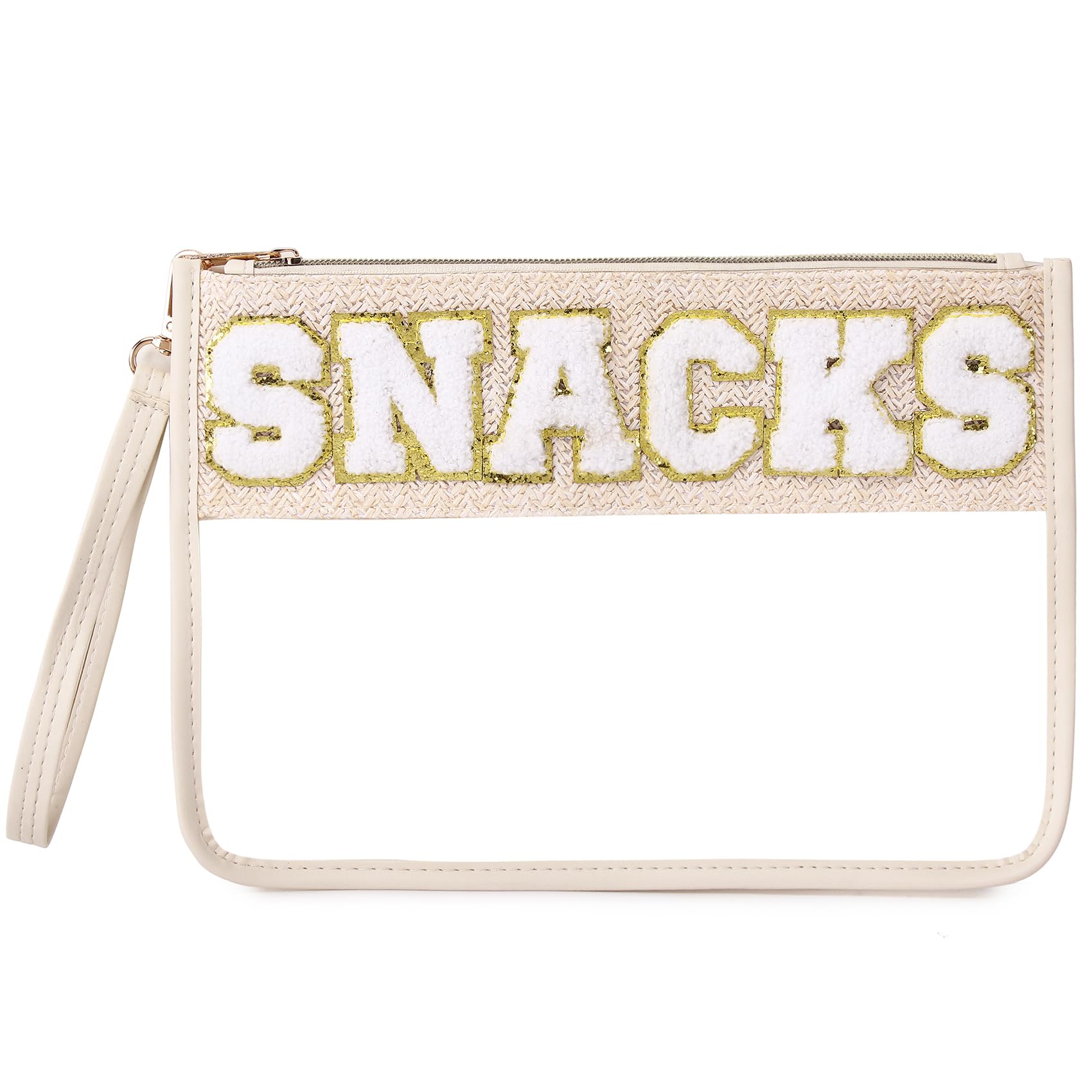 Chenille Letter Clear Zipper Pouch - Travel Organizer, Snack Storage & Cosmetic Bag for Women | Perfect for Beach Trips, Makeup Storage & Toiletry Organization