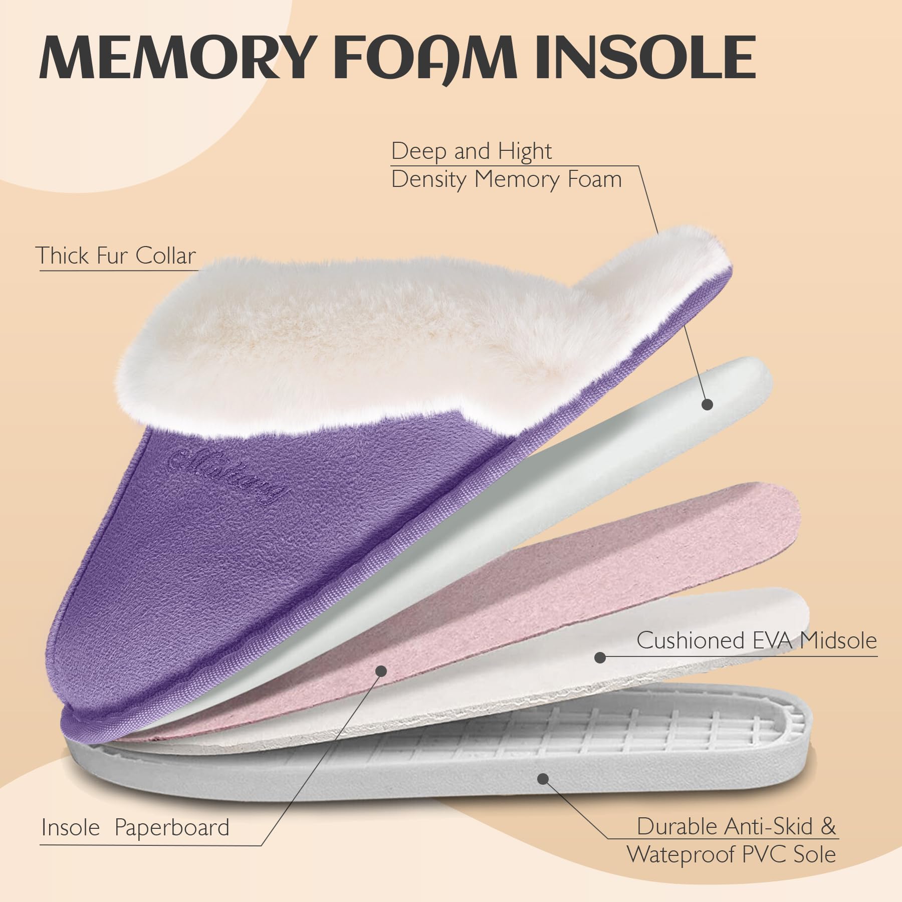 Women's Fluffy Memory Foam Slippers - Non-Slip Indoor/Outdoor House Shoes for Comfort & Warmth - Perfect for Home, Office, and Relaxation