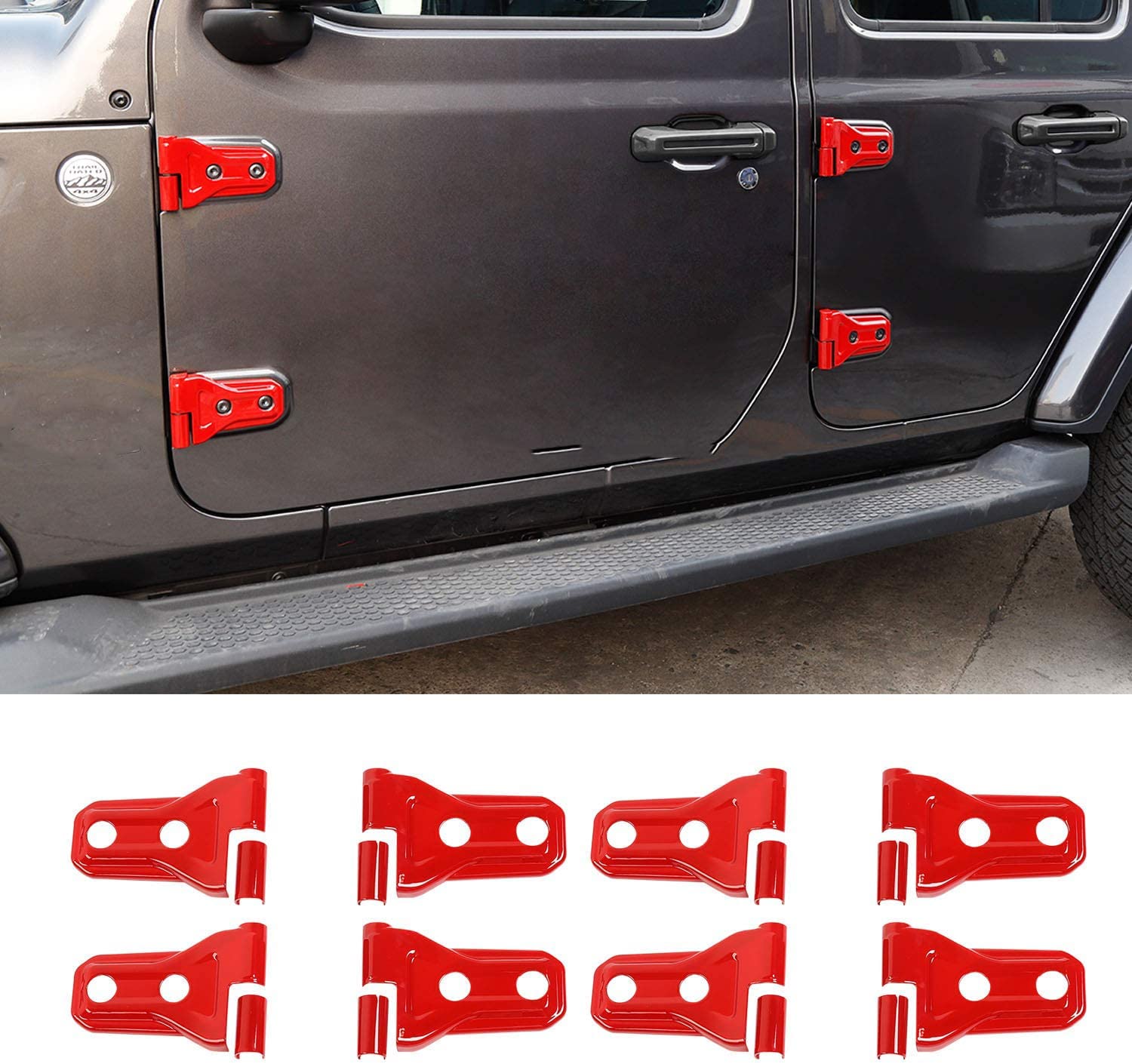 Jeep Wrangler JL JLU & Gladiator JT Door Hinge Covers - Red Exterior Accessories (8-Pack) | Fits 2018-2020 Models | Durable Protection & Stylish Upgrade for Off-Road Adventures
