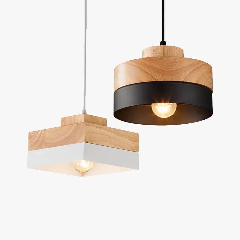 Modern Geometric Wooden Pendant Light for Kitchen Island - Farmhouse Style Hanging Light Fixture with Natural Wood Accents - Perfect for Dining Room, Breakfast Nook & Kitchen Counter Lighting