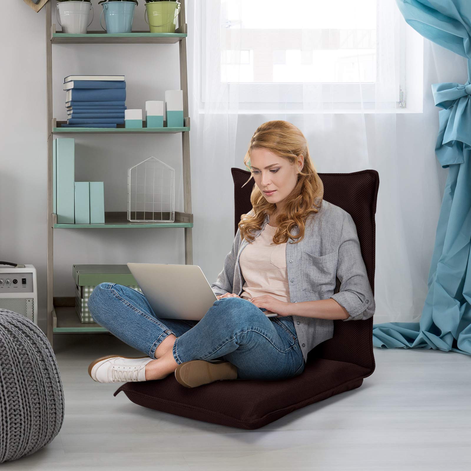 GOFLAME Adjustable Floor Chair - 6-Position Folding Padded Gaming Sofa Chair with Cushioned Back Support - Ergonomic Lazy Sofa for Reading, Meditation, Gaming and Relaxation - Perfect for Small Spaces, Bedrooms and Living Rooms (Coffee)