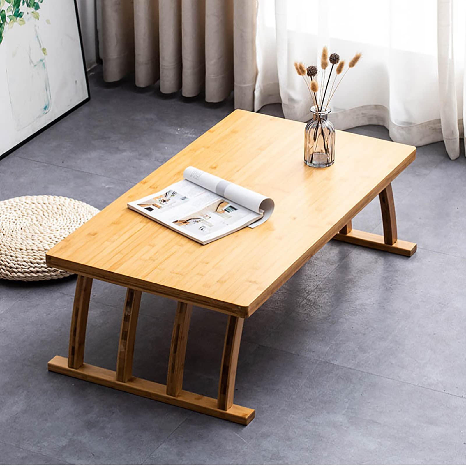 Japanese Style Low Bamboo Coffee Table - ZSH Tami Table for Living Room, Balcony, Small Dining & Study Desk - 60x40x30cm (H30cm) - Perfect for Zen Decor, Tea Ceremonies & Compact Spaces