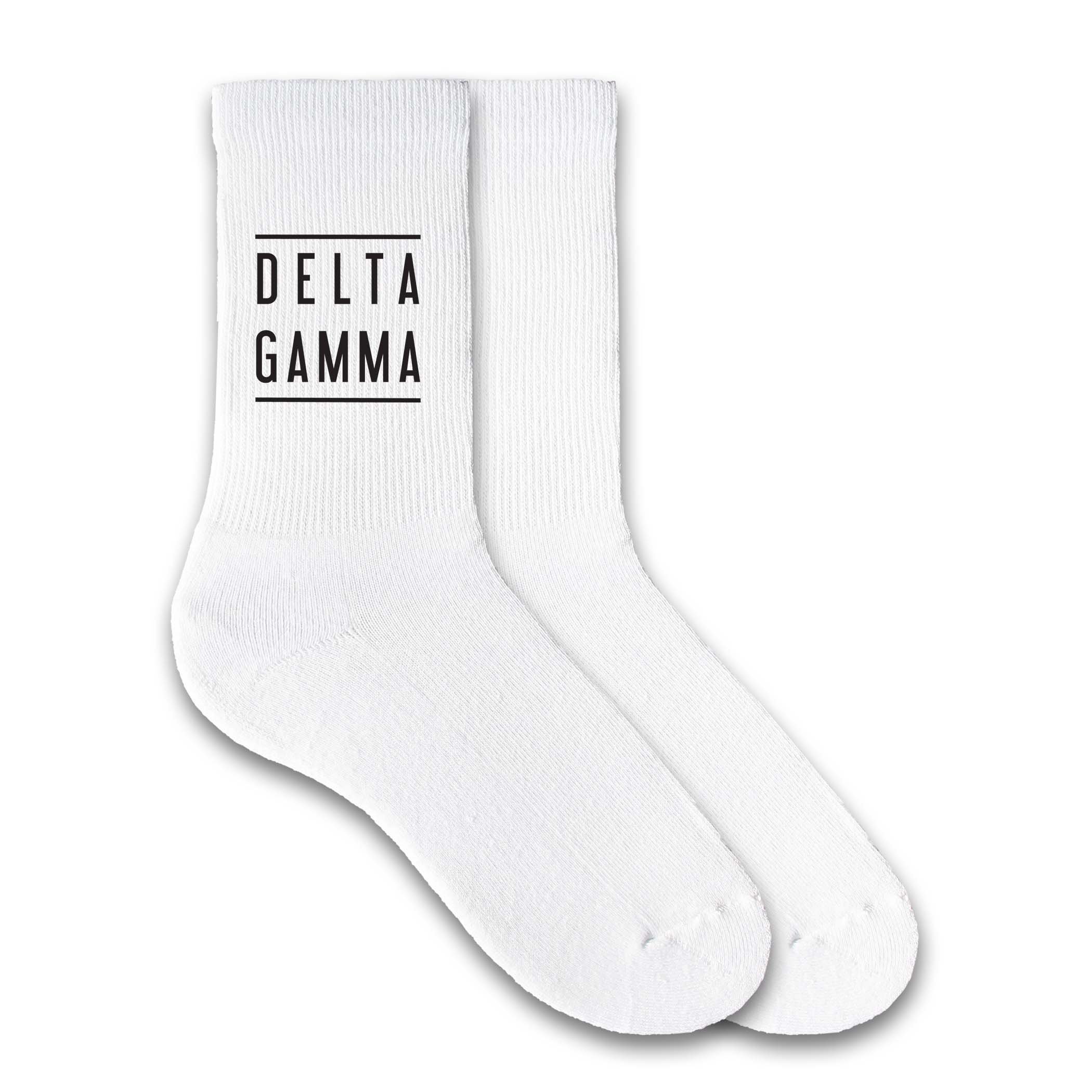 Sorority Name Printed Black on White Women's Crew Socks - Comfortable Cotton Socks for College, Greek Life, and Everyday Wear