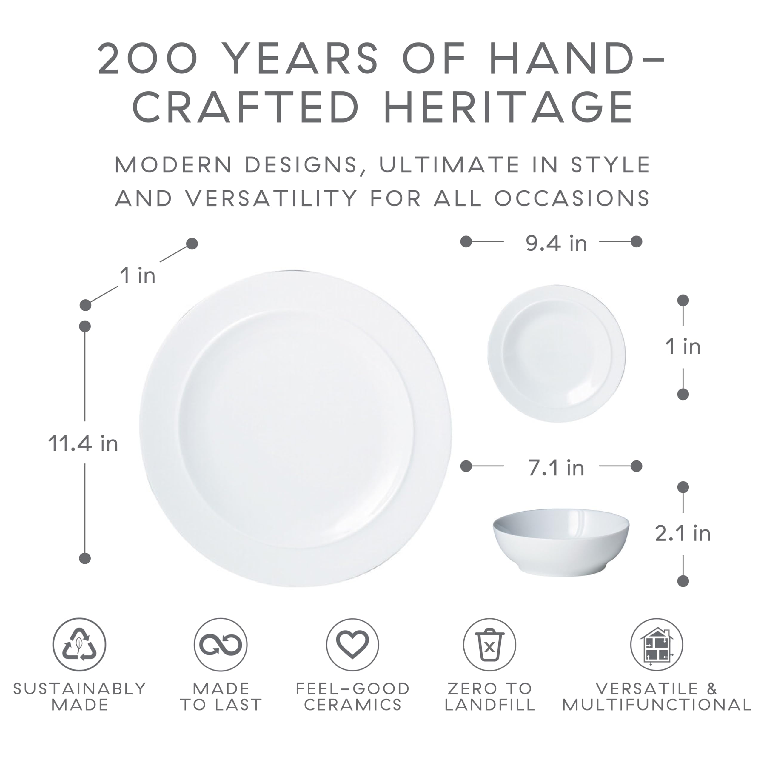 Denby White 12-Piece Porcelain Dinnerware Set - Fine China Dinner Plates, Salad Plates & Cereal Bowls - Dishwasher & Microwave Safe, Scratch Resistant - Perfect for Family Dinners, Holiday Entertaining & Everyday Use