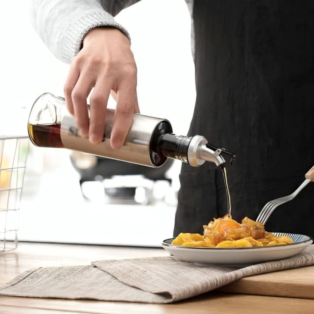 Premium Stainless Steel Oil Dispenser Bottle for Kitchen - Olive Oil & Vinegar Dispenser with Drip-Free Spout, 250ml Cooking Oil Container, Perfect for Salad Dressing, Baking & Gourmet Cooking | Essential Kitchen Tool for Home Chefs & Food Enthusiasts