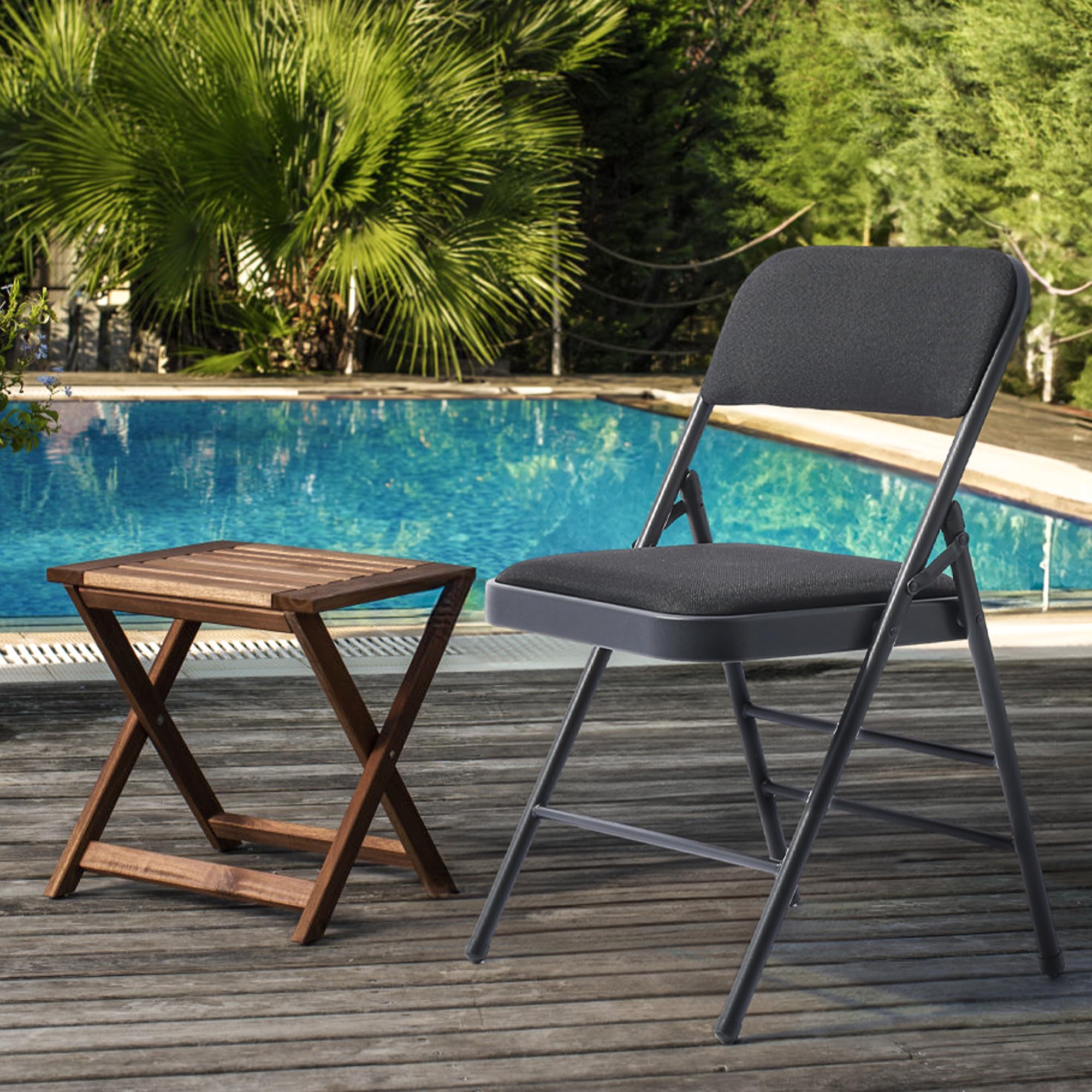 6 Pack Black Folding Chairs with Padded Seat & Back - Stackable Fabric Dining Chairs for Home, Office, Wedding - Portable Commercial Foldable Chairs for Indoor & Outdoor Events - Perfect for Parties, Banquets, Picnics and Camping