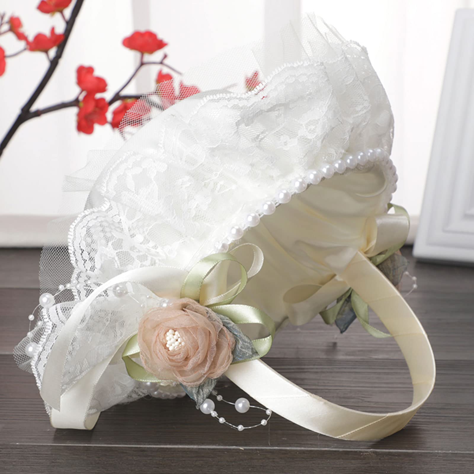 Elegant White Lace Flower Girl Basket with Silk Roses & Pearls - 2 Pack Wedding Ceremony Decor for Bridal Party, Flower Girls, Baby Showers & Special Events