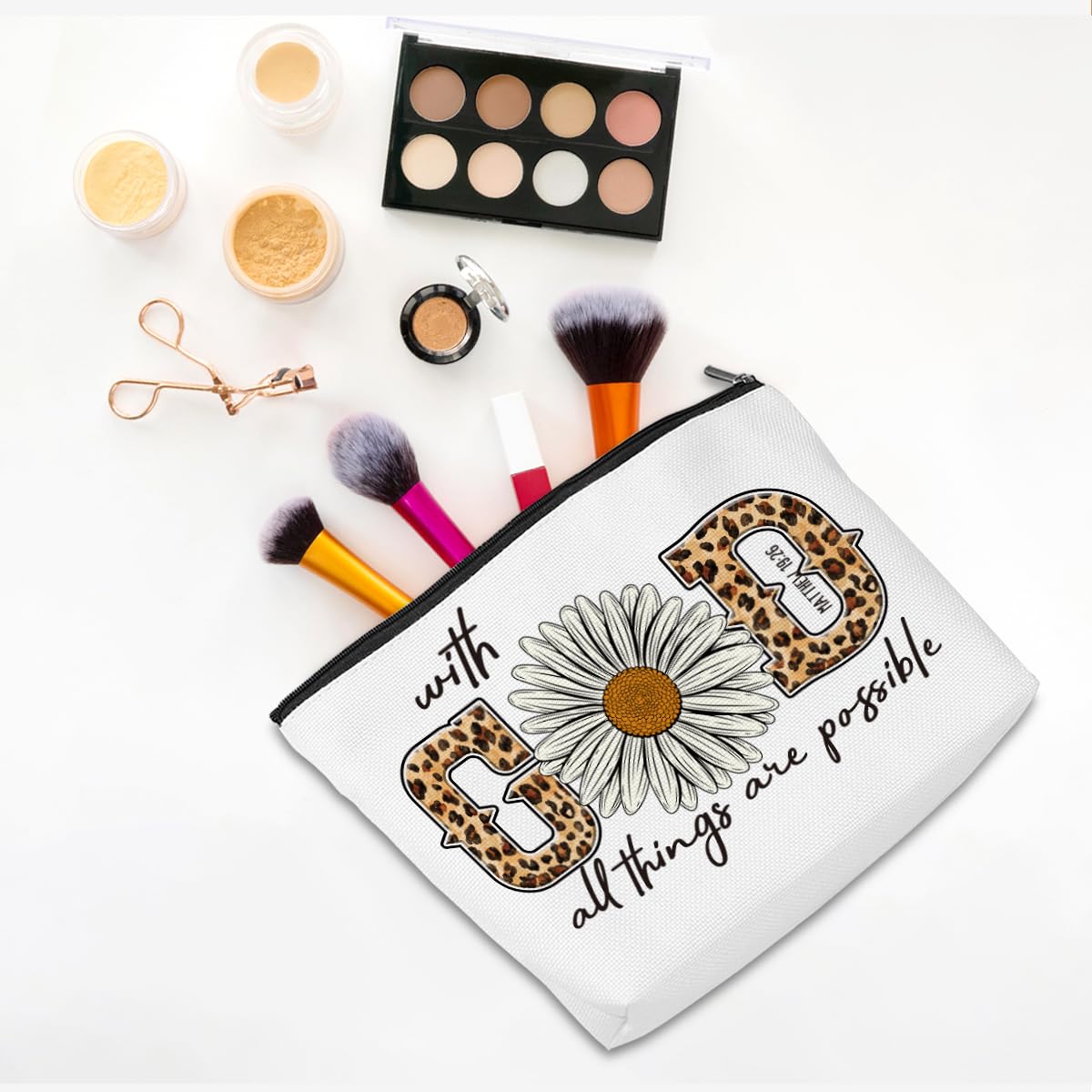 Inspirational Christian Makeup Bag for Women - Catholic Religious Faith Gift with Positive Affirmations - Mental Health Awareness Zippered Toiletry Pouch - Perfect for Psychologists, Christmas & Birthday Gifts (Great for Travel, Church & Daily Encouragement)