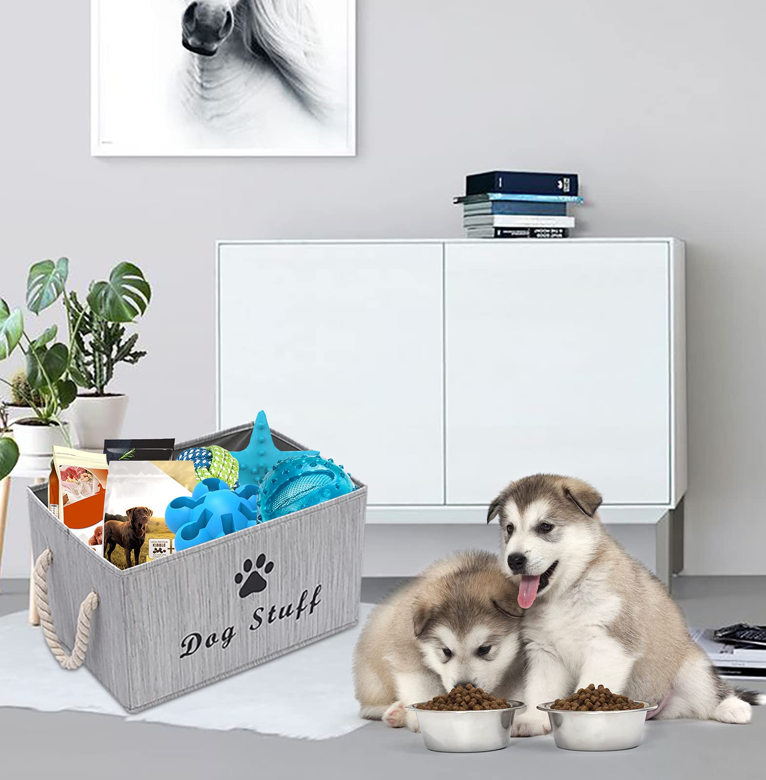Morezi Canvas Pet Toy Storage Bin & Organizer Basket - Grey - Perfect for Pet Toys, Blankets, Leashes & Food Storage - Ideal for Living Room, Bedroom or Pet Play Area Organization
