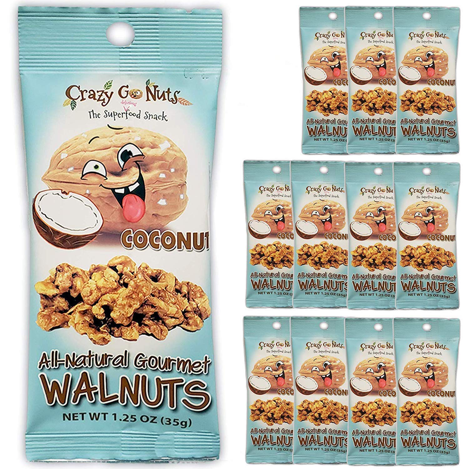 Premium Organic Walnuts with Coconut - 1.25 oz (12-Pack) | Vegan, Gluten-Free, Non-GMO Superfood Snack | Rich in Omega-3, ALA & Antioxidants | Healthy On-the-Go Snacking for Work, Travel & Fitness