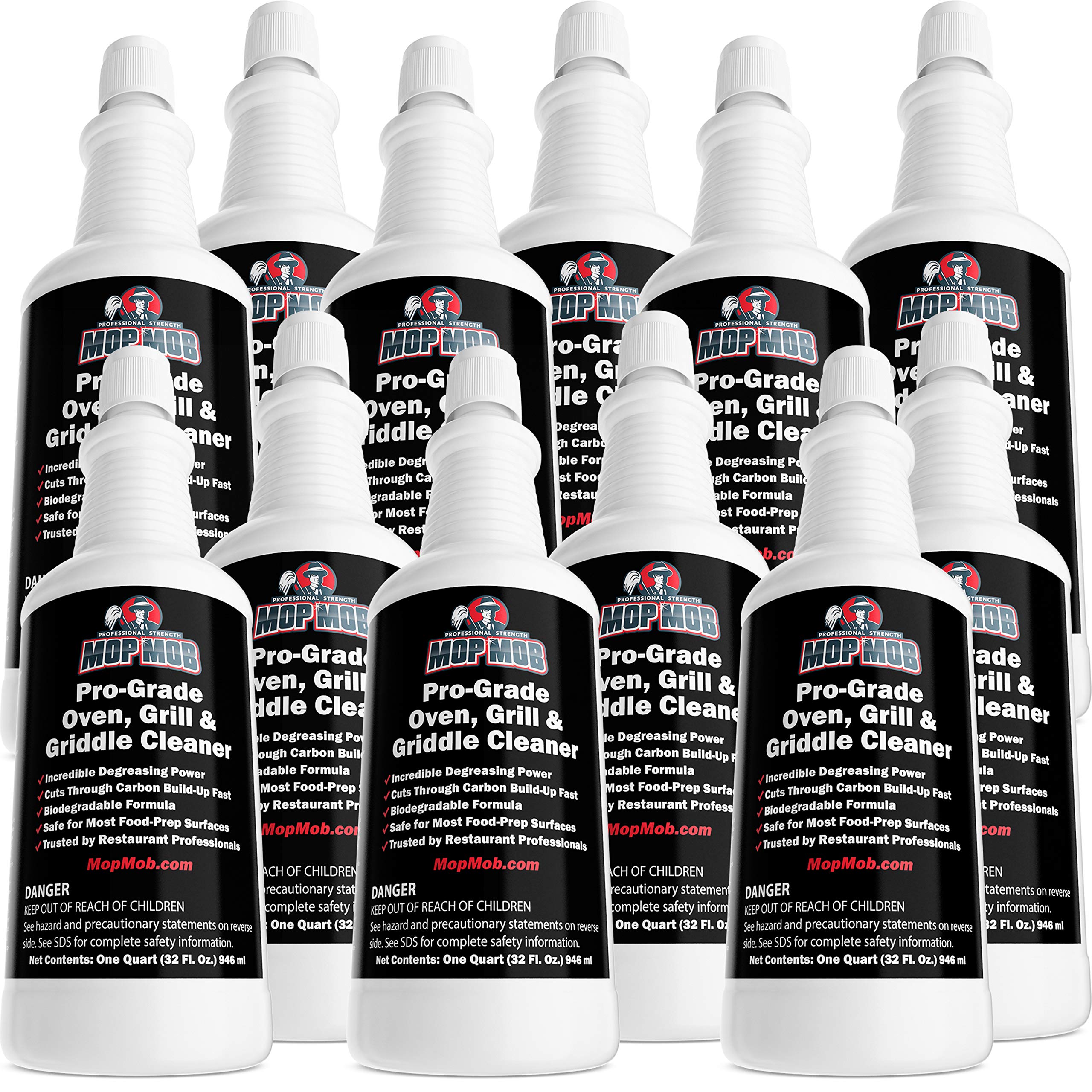 Commercial Grill and Oven Cleaner 32 Oz Concentrate 12 Pack - Heavy Duty Degreaser for Carbon, Grime & Burnt Food - Fast Acting Solution for Griddles, Fryer Baskets & Kitchen Surfaces - Perfect for Restaurants, Food Trucks & Commercial Kitchens