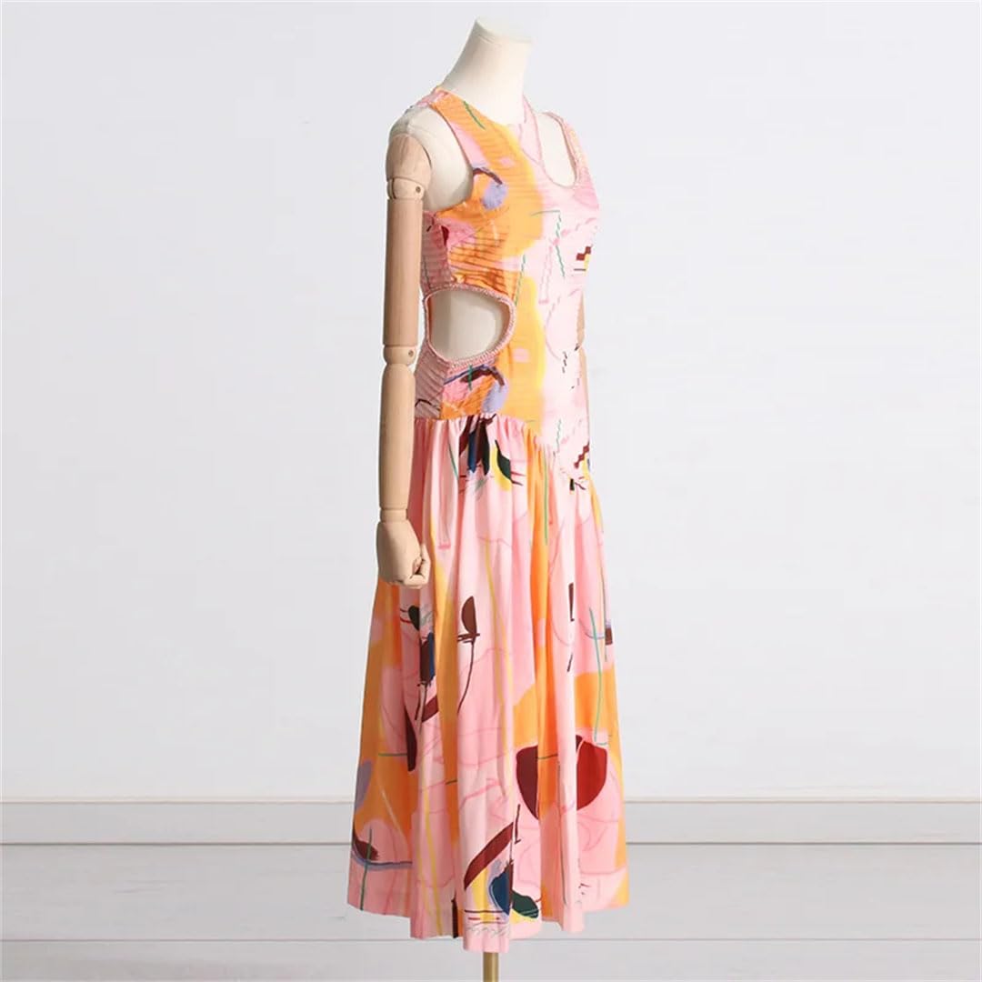 Elegant Sleeveless Hollow Pleated Maxi Dress for Women - Summer Beach Wedding Party & Vacation Outfit