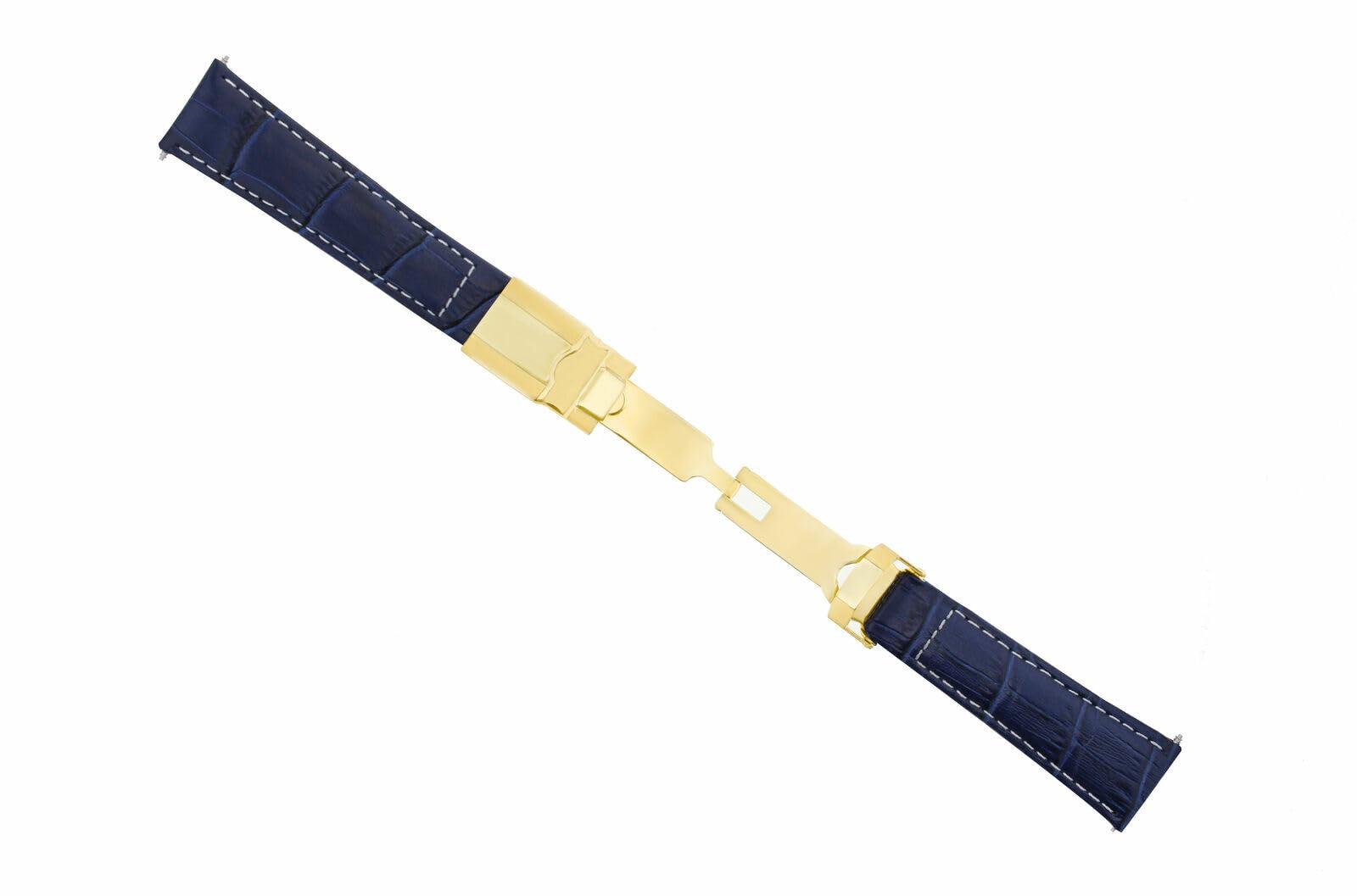 Ewatchparts Genuine Leather Watch Band Strap for Rolex Daytona 16518 & 16520 - Gold Clasp Blue Leather with White Stitching | Replacement Watchband for Business, Casual & Formal Occasions