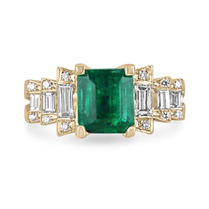 3.57tcw 18K Gold Emerald and Diamond Engagement Ring - Baguette & Round Cut Green Gemstone Wedding Band for Women, Perfect for Proposals, Anniversaries & Special Occasions