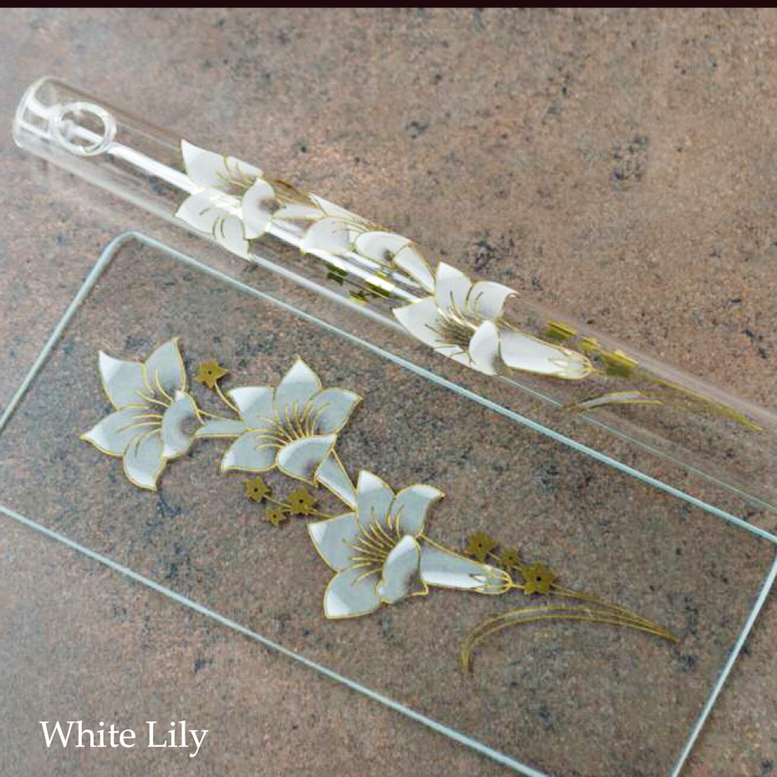 Hall Crystal Flute 22201 - D Key Offset Glass Flute with White Lily Design | Elegant Musical Instrument for Weddings, Concerts & Professional Performances