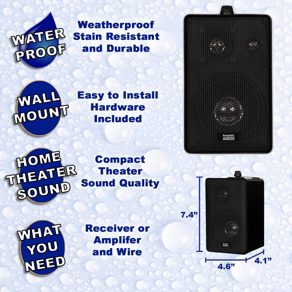 Acoustic Audio 251B 2000W 3-Way Indoor/Outdoor Speakers (5-Pair Pack, Black) - Perfect for Home Theater, Patio, and Party Sound Systems