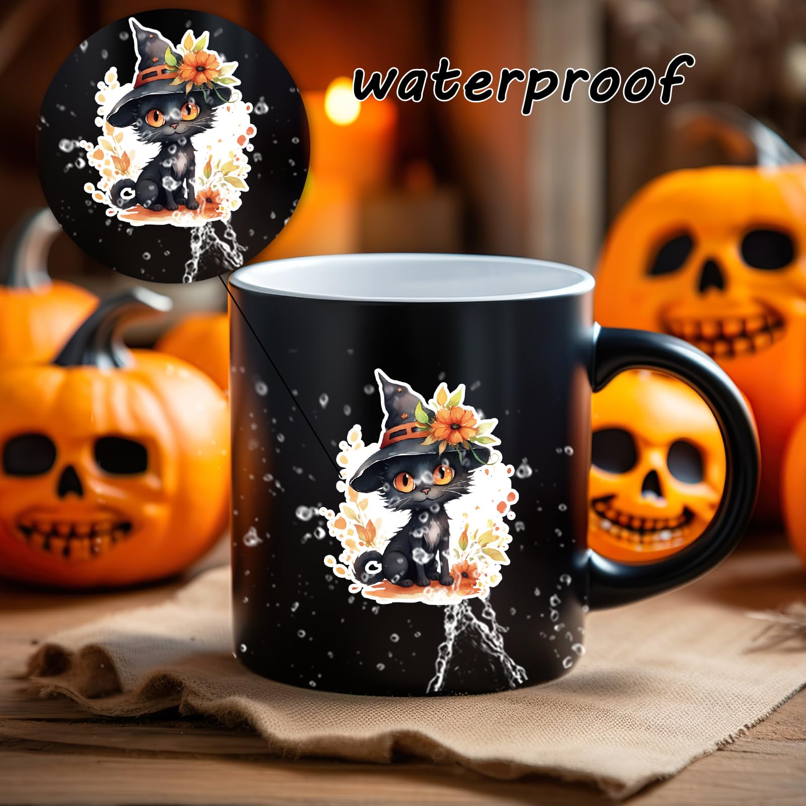 100 Pcs Halloween Stickers for Kids - Black Cat, Witch & Pumpkin Vinyl Stickers for Scrapbooking, Junk Journals, Collages - Waterproof Decals for Laptop, Water Bottles, Windows - Perfect for Halloween Party Favors & DIY Crafts