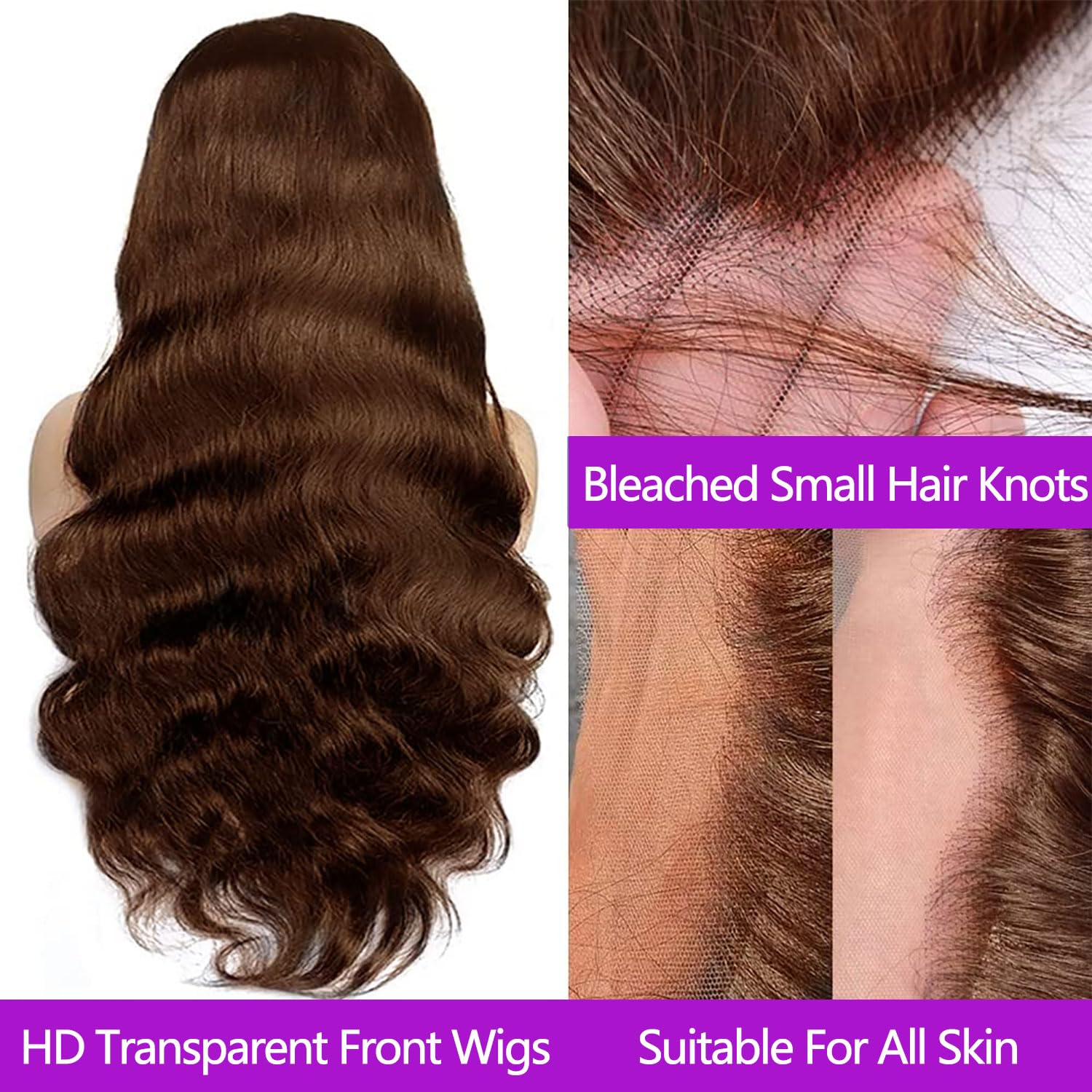 13x4 HD Brown Human Hair Wig 28 Inch Body Wave Lace Front Wigs with Baby Hair - Glueless Pre-Plucked 200% Density #4 Color for Women | Perfect for Daily Wear, Cosplay & Special Occasions