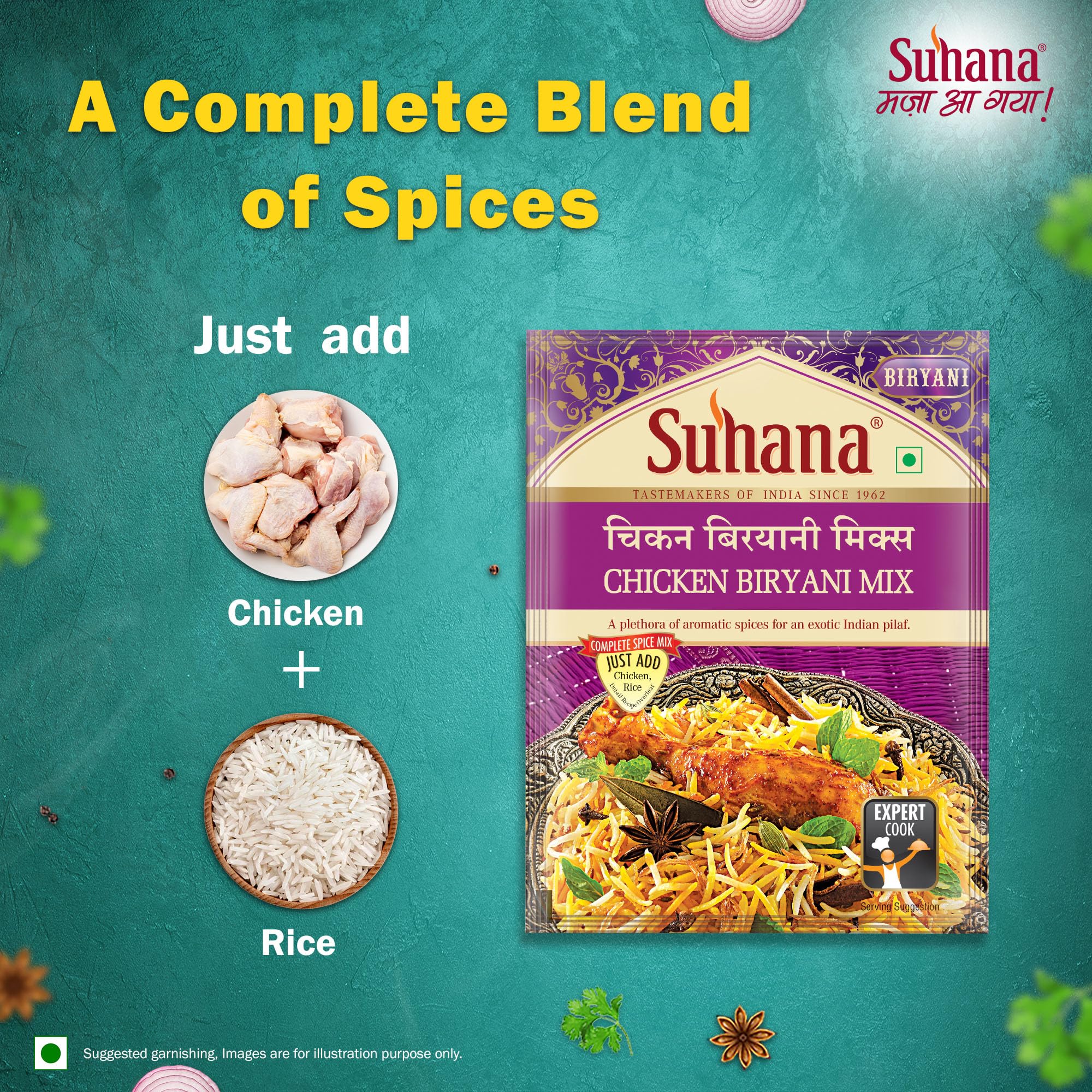 Suhana Chicken Biryani Masala Spice Mix - 6 Pack (50g X 6 Pouch, Total 300g) | No Added MSG, No Preservatives | Authentic Indian Spices for Biryani, Curry & Rice Dishes | Perfect for Home Cooking, Restaurants & Meal Prep