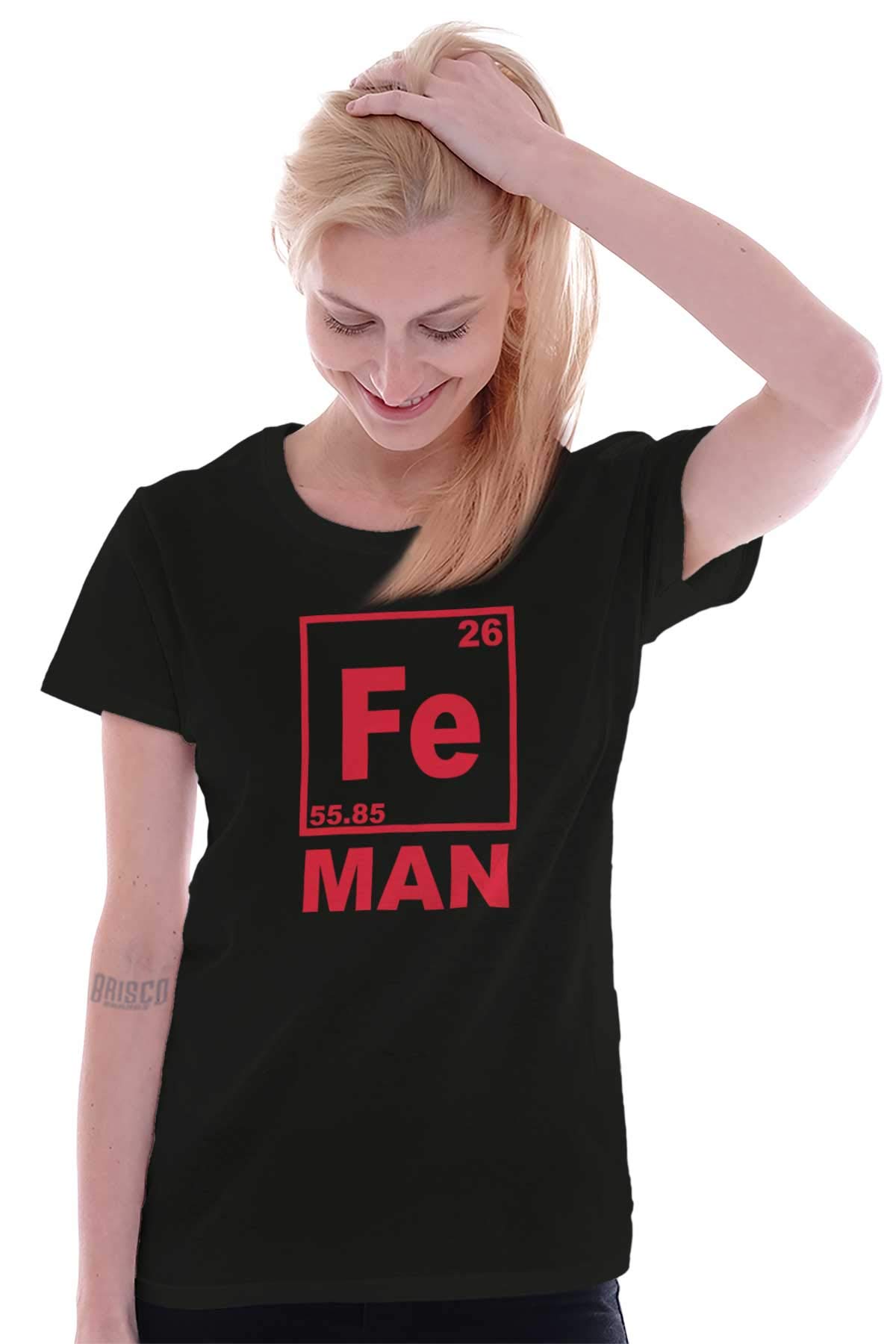 Fe Iron Science Elements Superhero Women's Graphic Tee - Junior & Adult Sizes - Chemistry Enthusiast Shirt for School, Cosplay & Comic Con