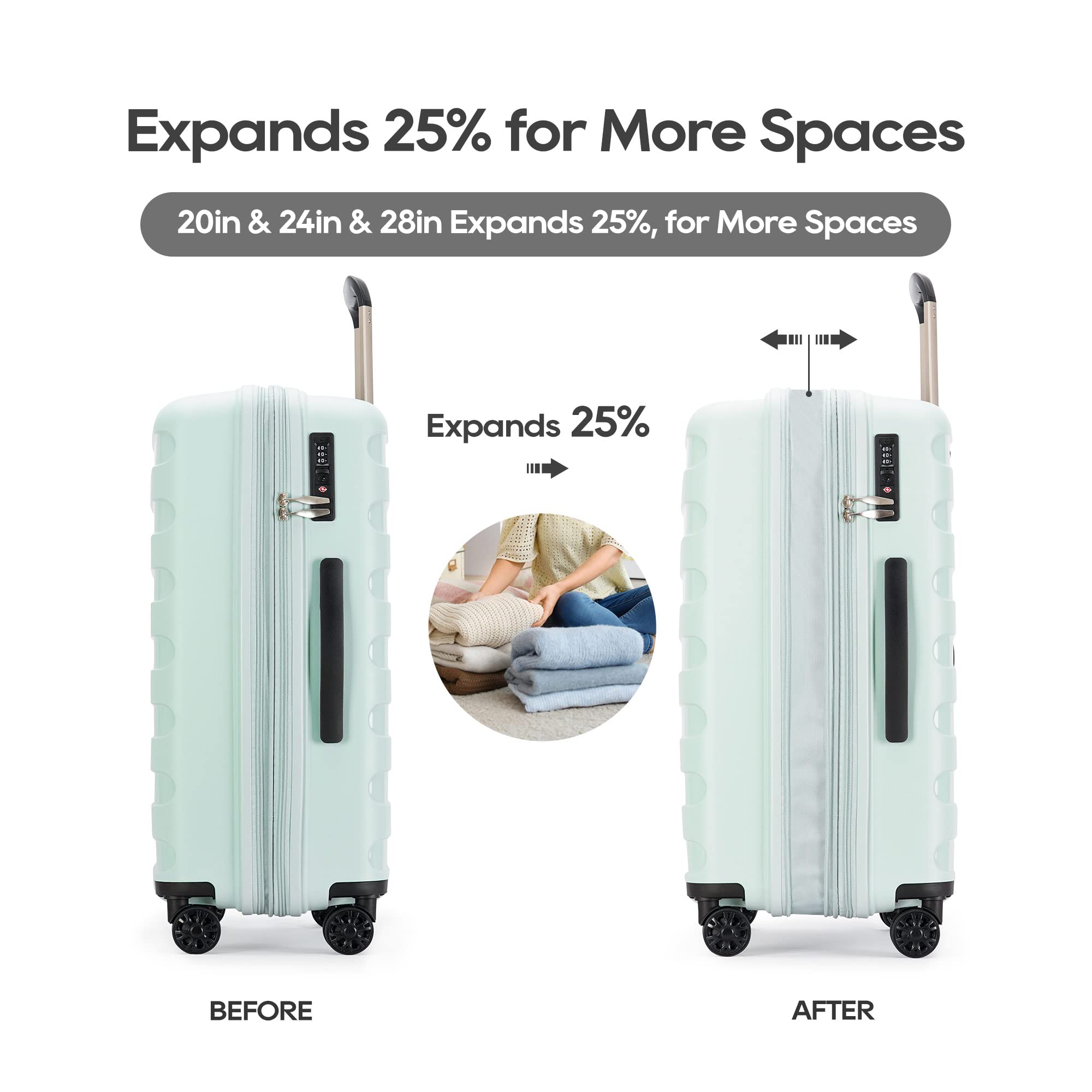 3-Piece Expandable PP Luggage Set with Spinner Wheels & TSA Lock - 20/24/28 Inch Large Suitcases for Family Travel (Azure Blue) - Perfect for Airplane Carry-On, Business Trips & Vacation Packing