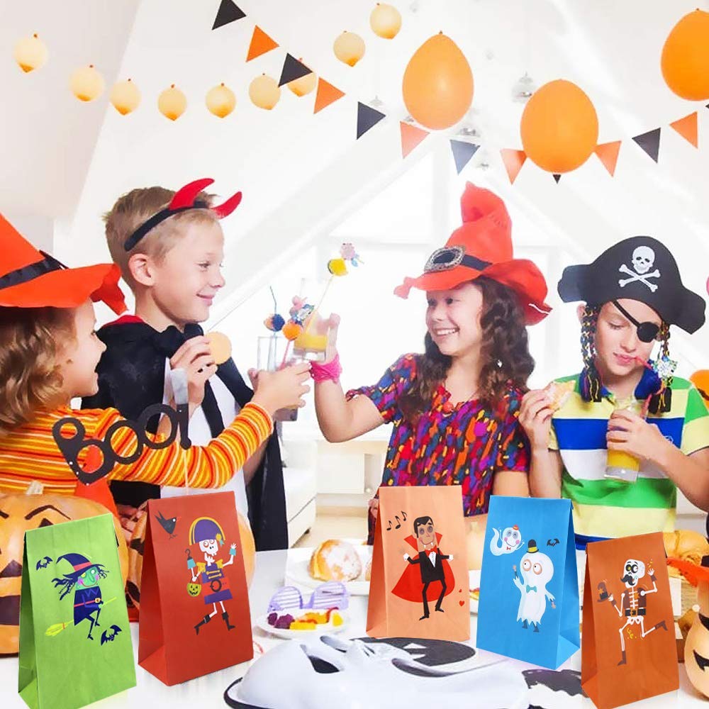 CCINEE 36pcs Halloween Paper Treat Bags with 48 Round Stickers - Cute Candy Bags for Halloween Party, Trick or Treat, School Events & Gift Wrapping Supplies
