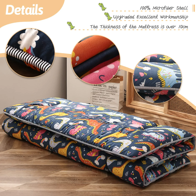 MAXYOYO Japanese Floor Futon Mattress with Dinosaur Design - Comfortable Tatami Sleeping Mat for Kids & Adults - Perfect for Bedroom, Guest Room, and Camping