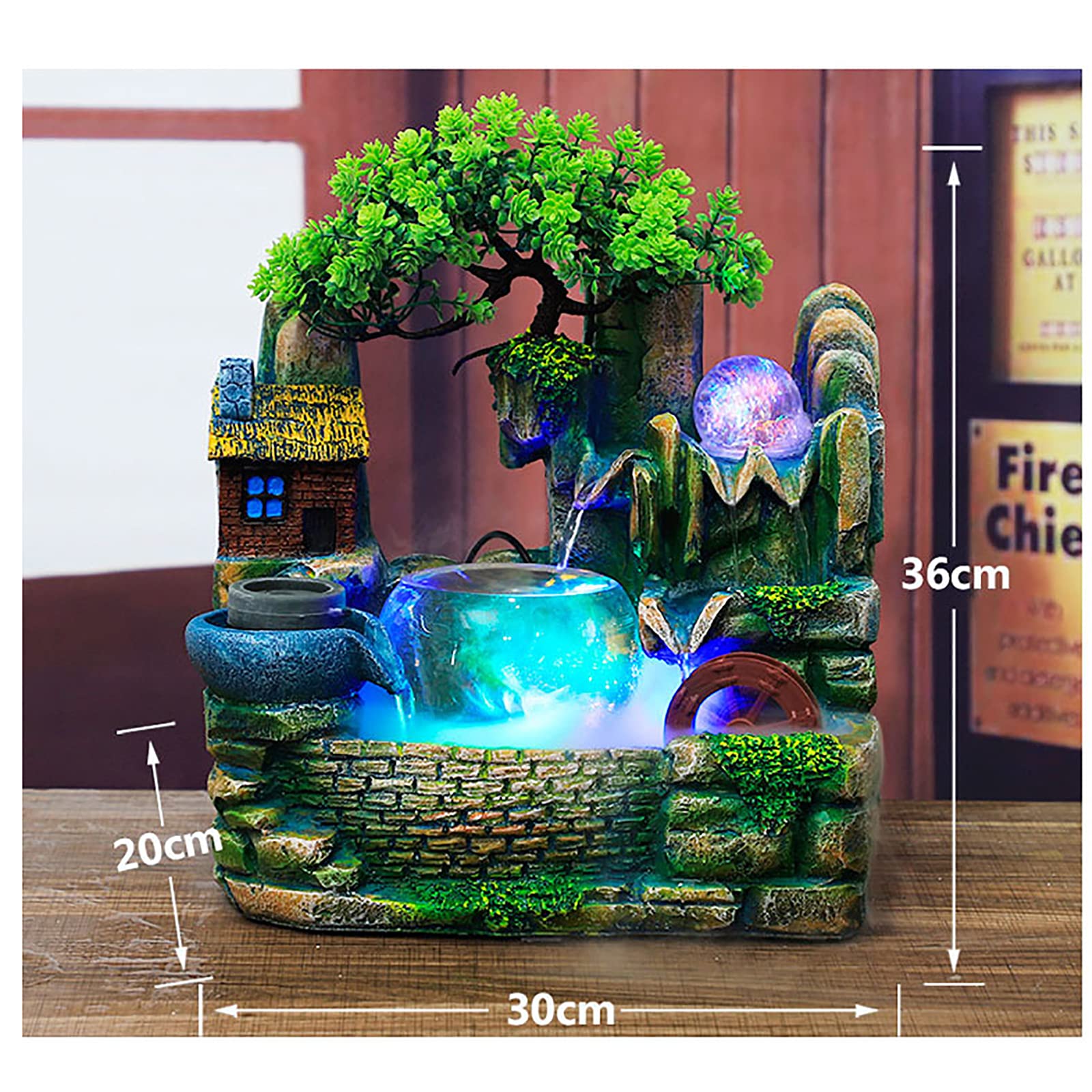 Mini Indoor Tabletop Fountain - Zen Waterfall Desktop Fountain with Resin Rockery & Bonsai Design for Home, Office, Bedroom Decor | Perfect Relaxation Gift for Stress Relief & Meditation Spaces